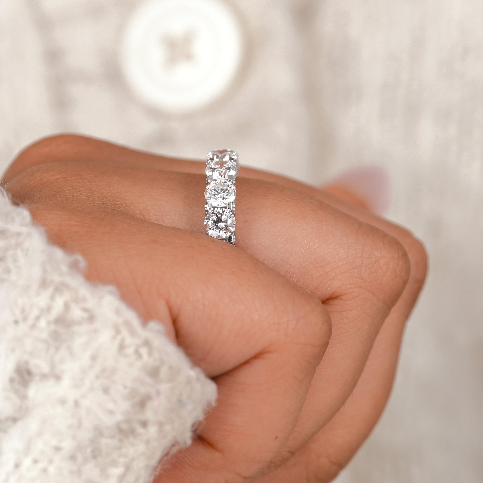 Full diamond anniversary ring featuring ethically created round lab grown diamonds for lasting elegance.