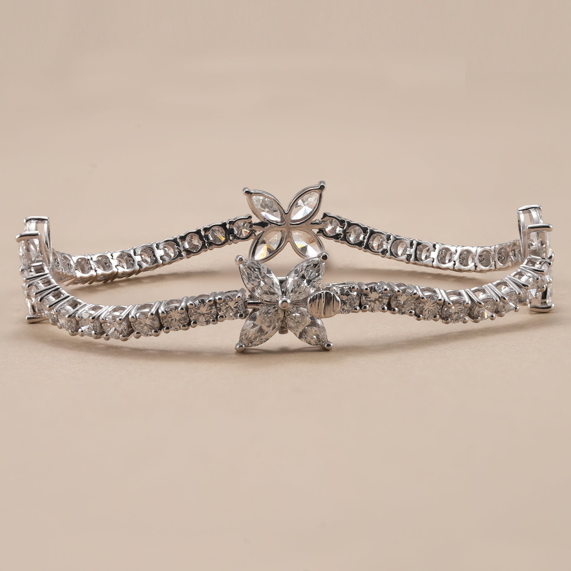 Butterfly inspired lab grown diamond tennis bracelet in white gold.