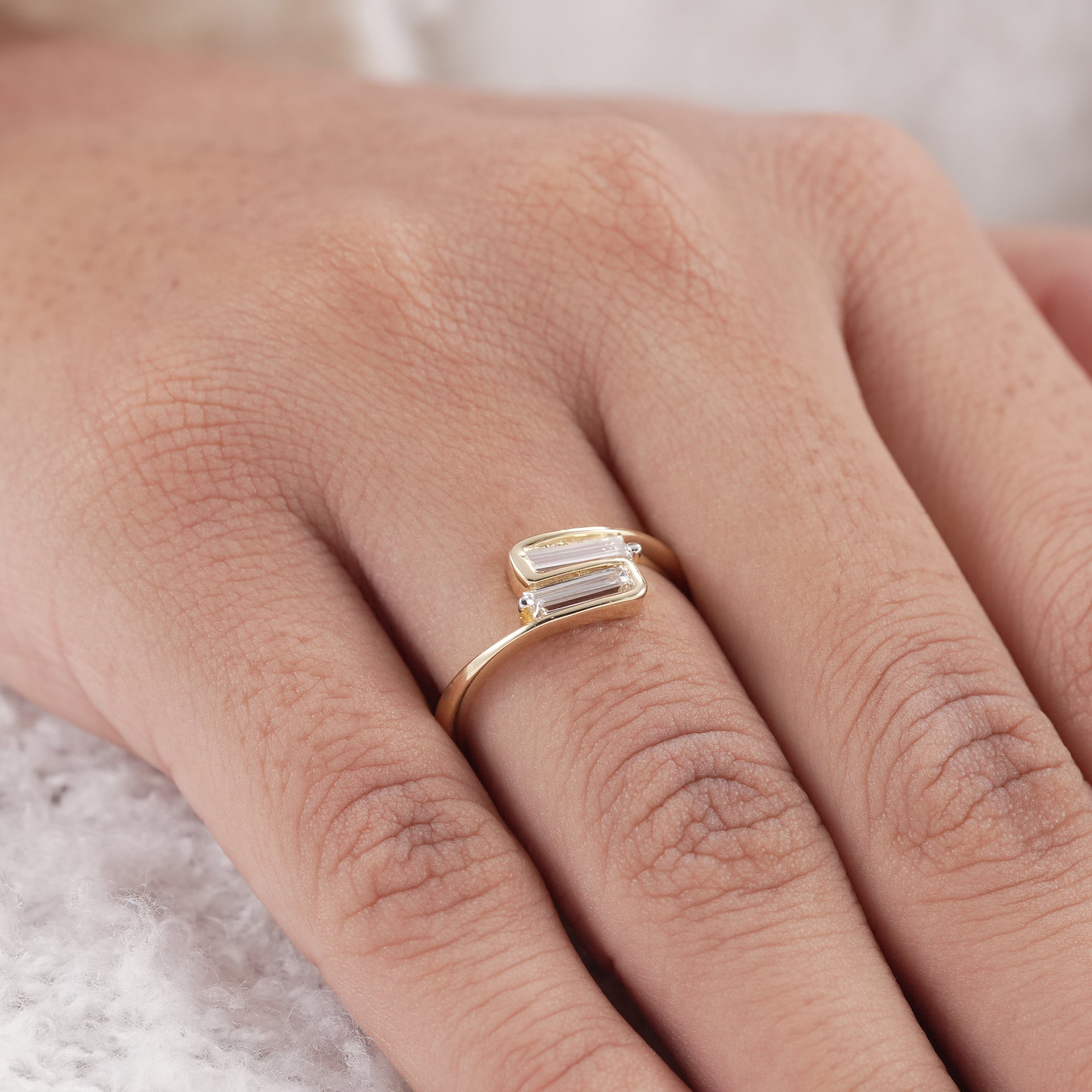 Contemporary baguette lab diamond stacking ring