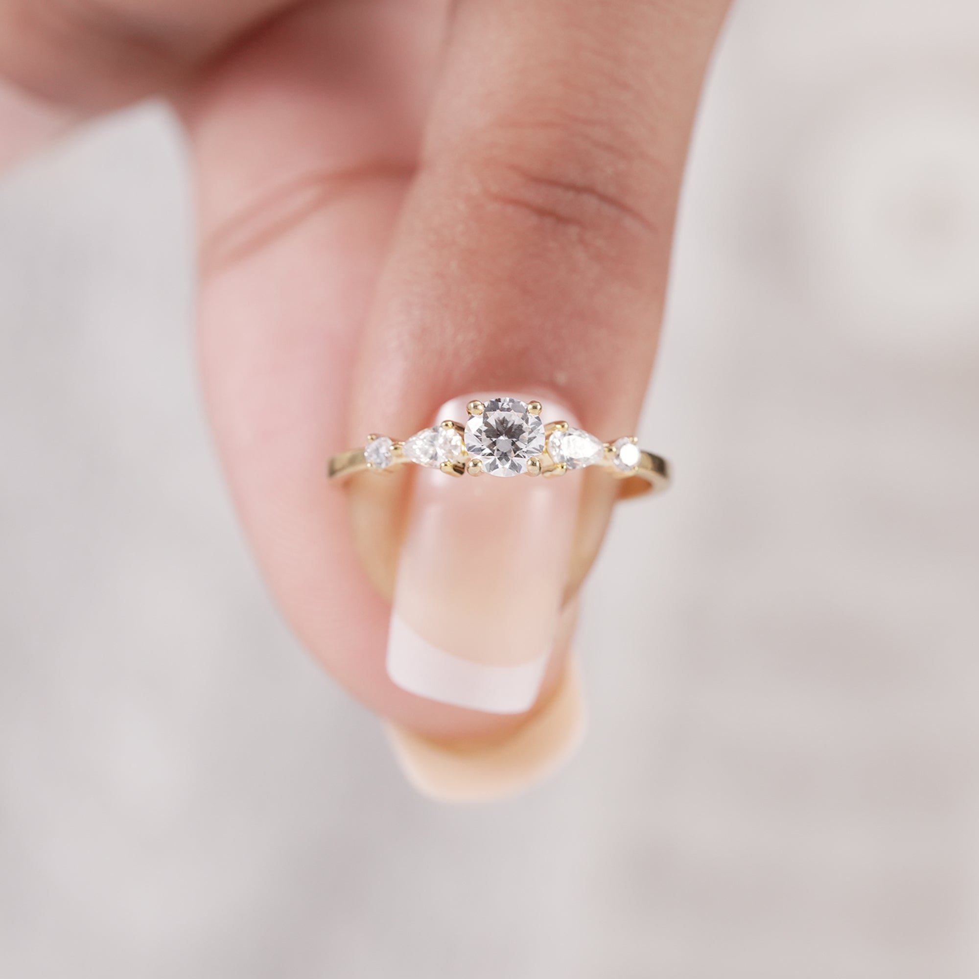 Round lab grown diamond engagement ring close-up view