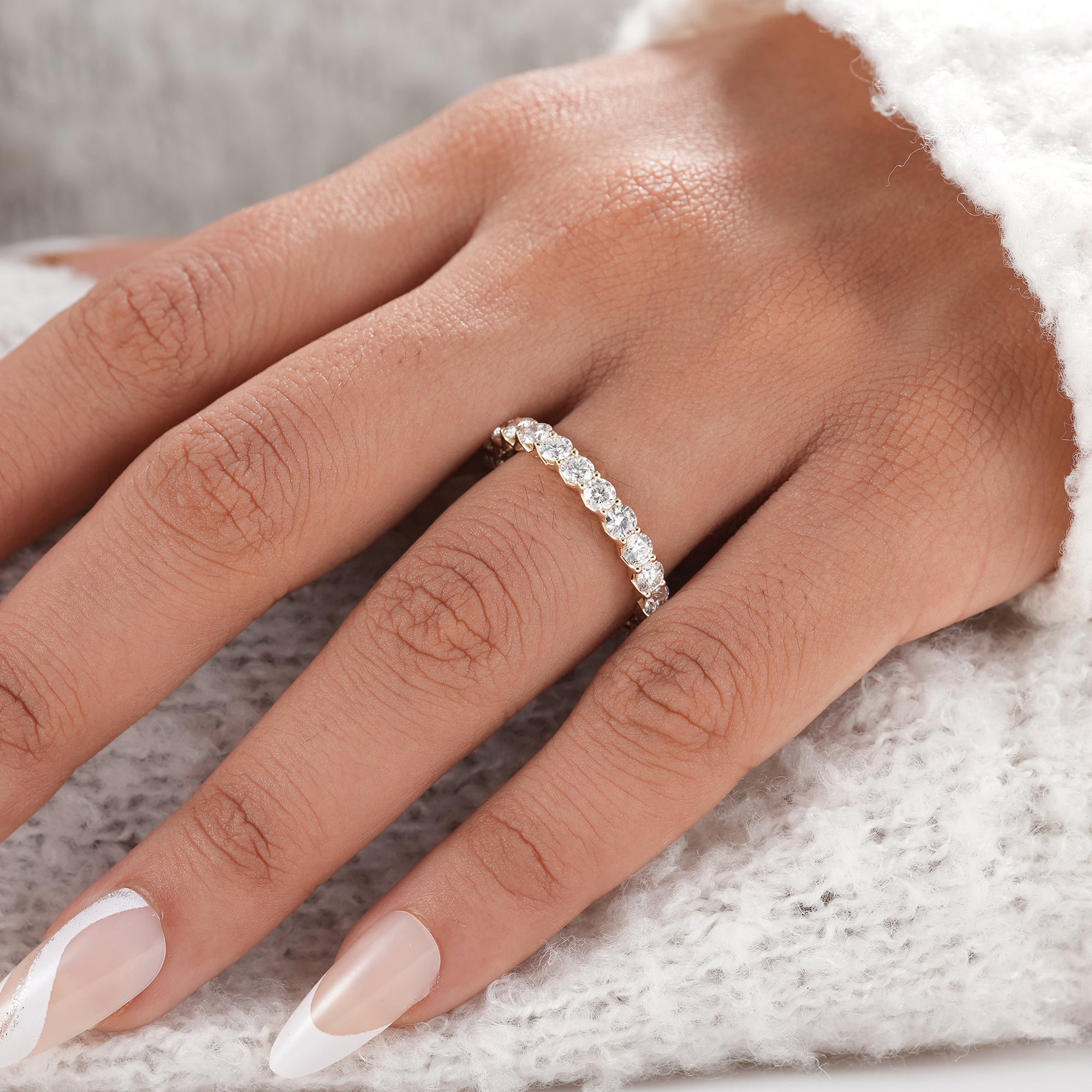 Timeless round diamond stackable bridal band.