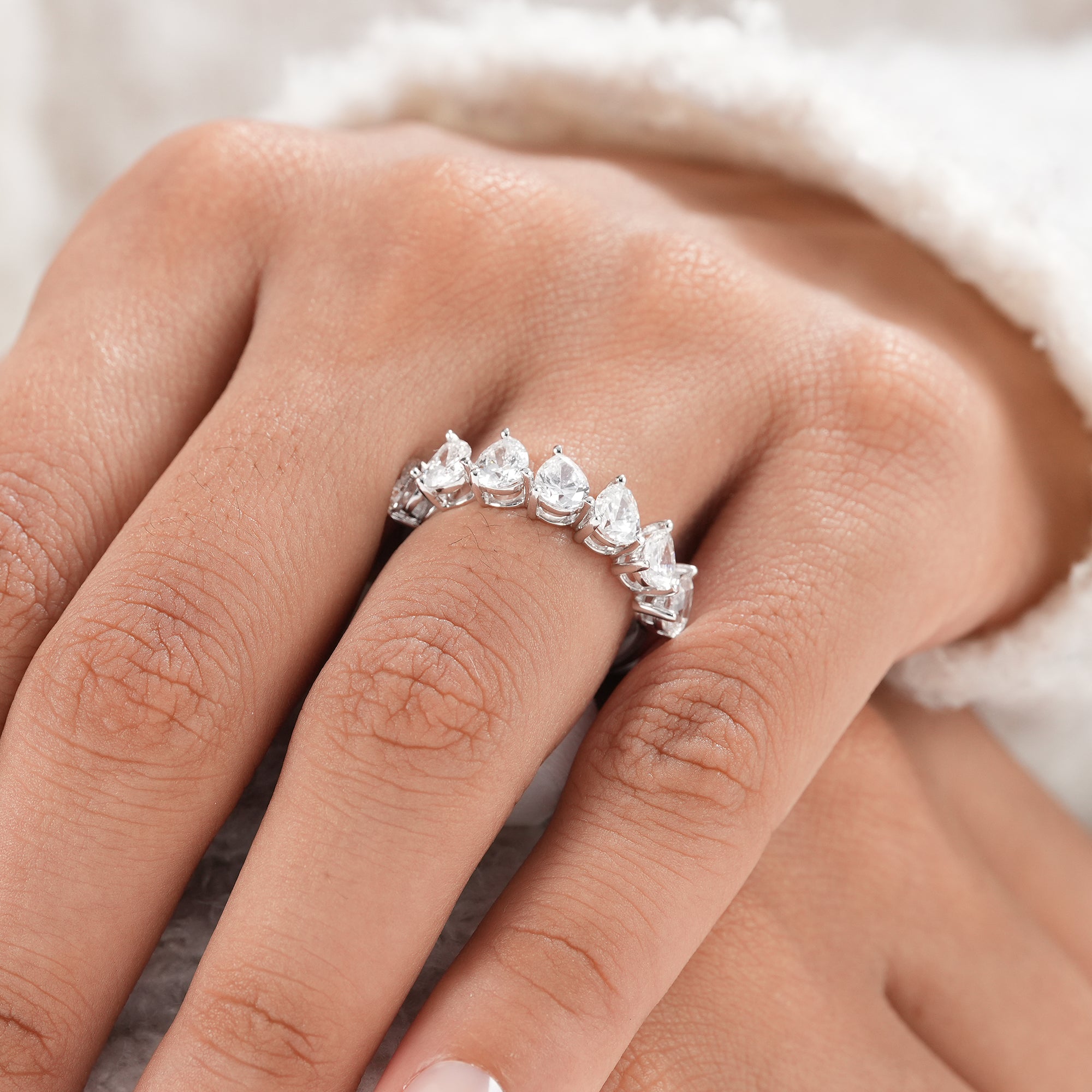 Timeless pear lab diamond wedding band for women.