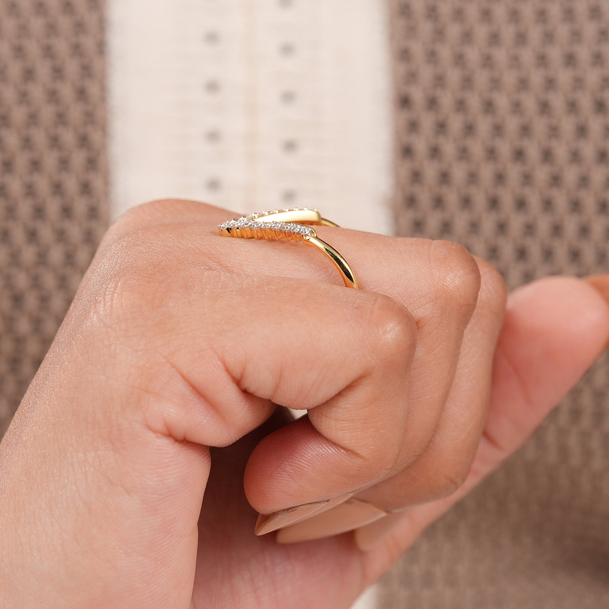 Elegant V shaped lab diamond ring perfect for stacking with engagement rings.