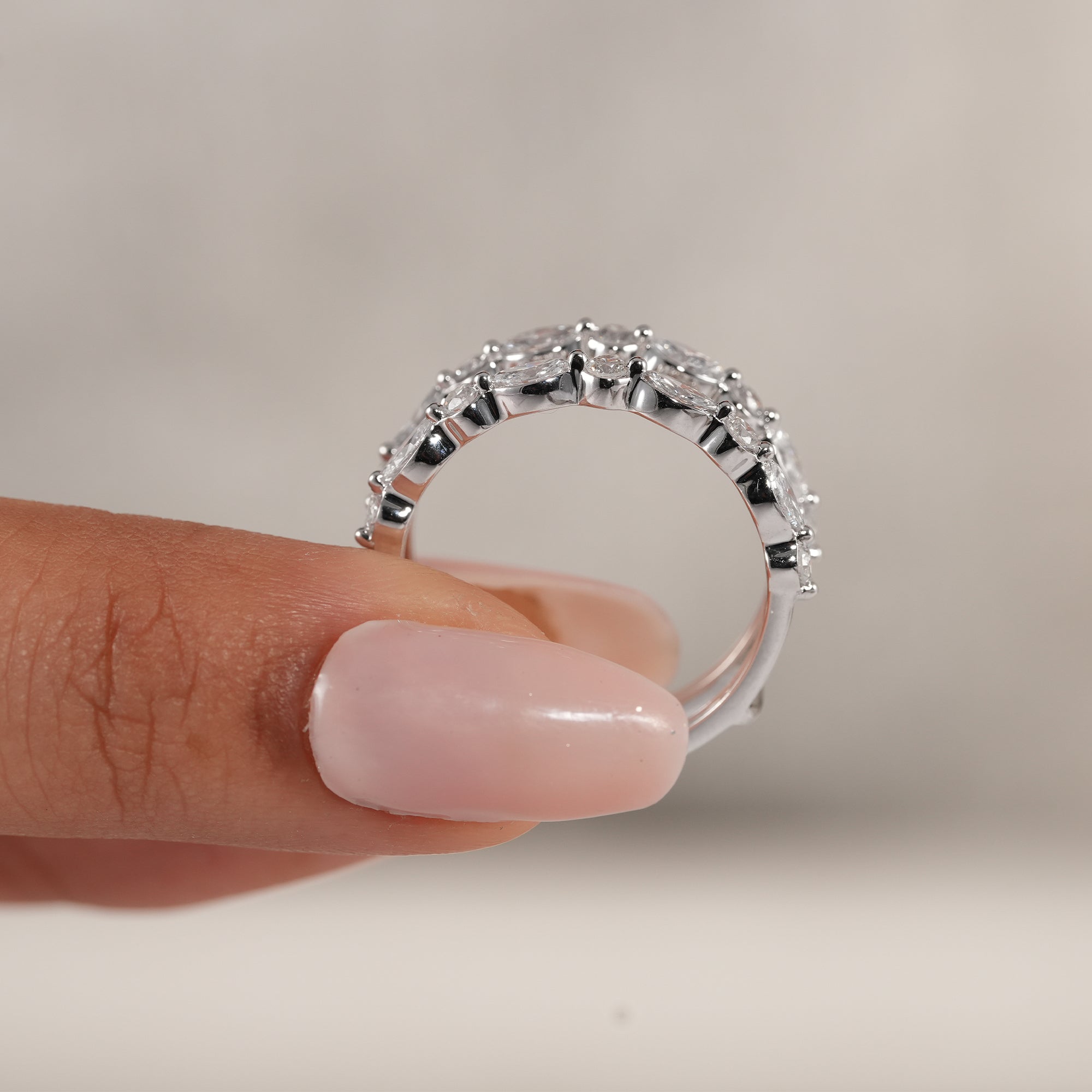 Elegant lab diamond ring enhancer for bridal sets.