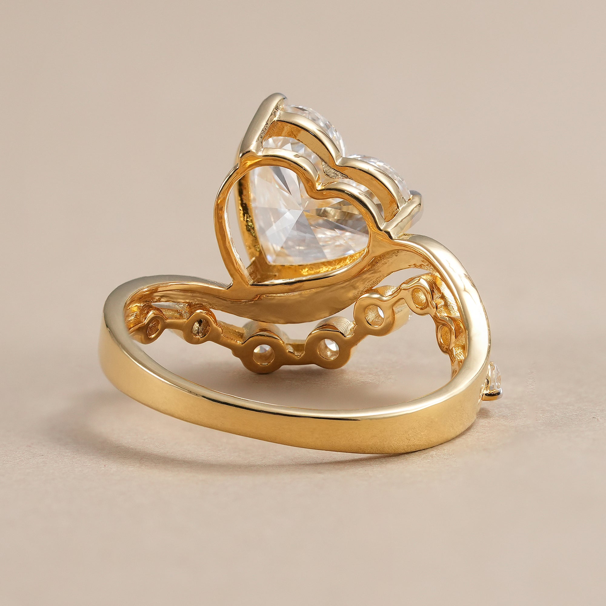 IGI certified heart lab grown diamond ring in polished yellow gold.
