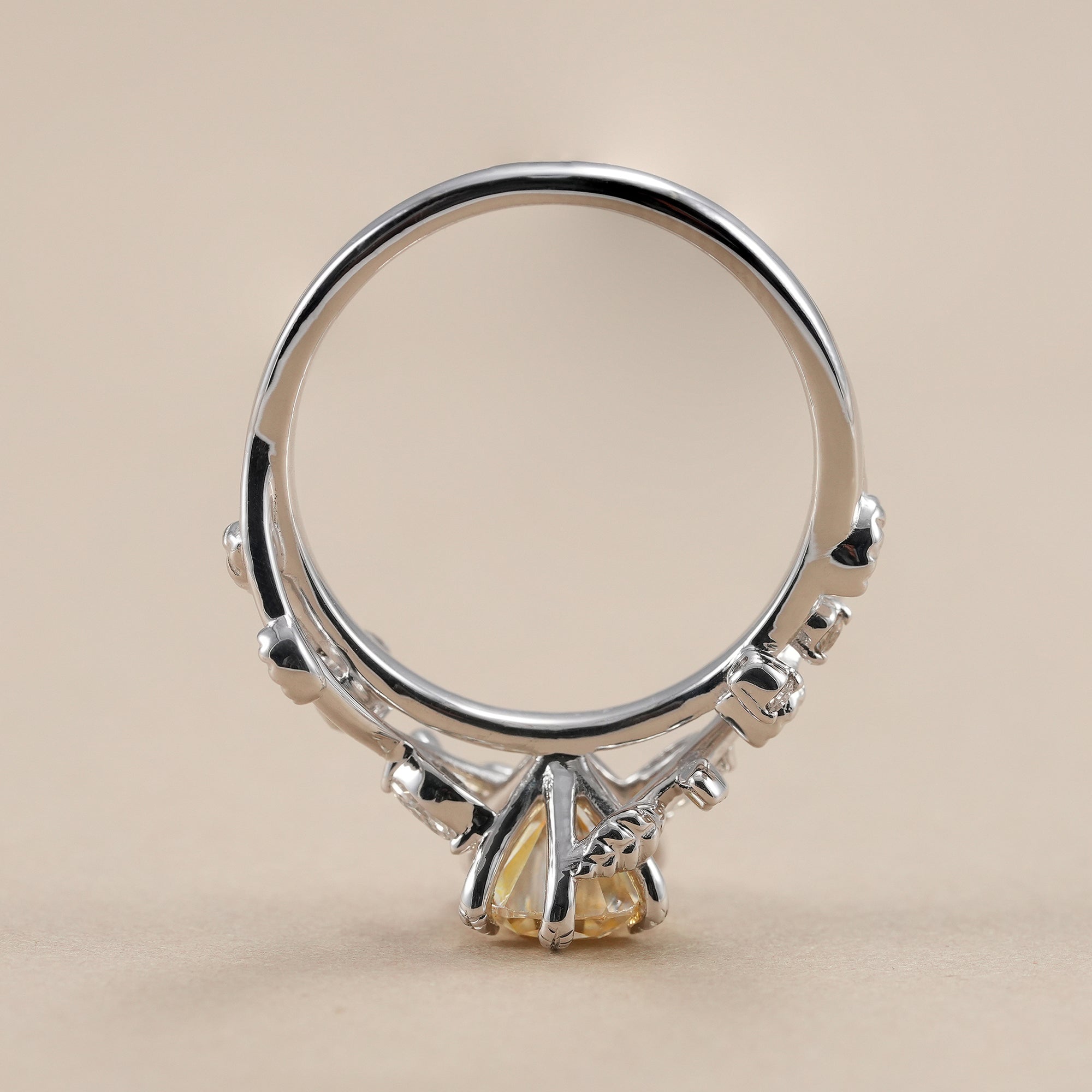 Botanical lab grown diamond engagement ring handcrafted in white gold.