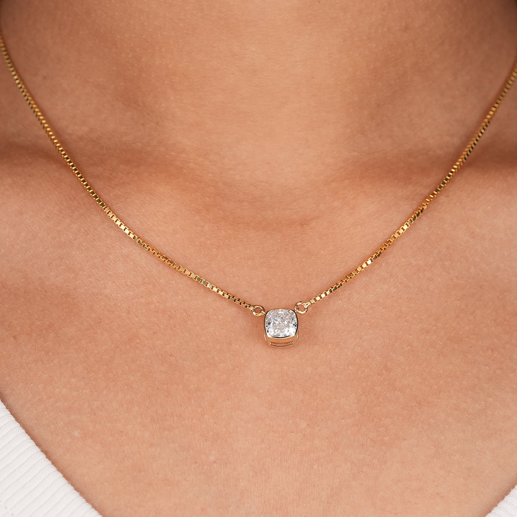 Bezel set cushion diamond solitaire pendant necklace