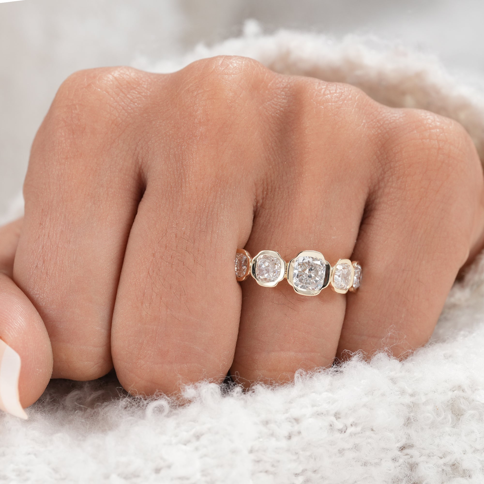 Cushion cut lab grown diamond stacking band for women.