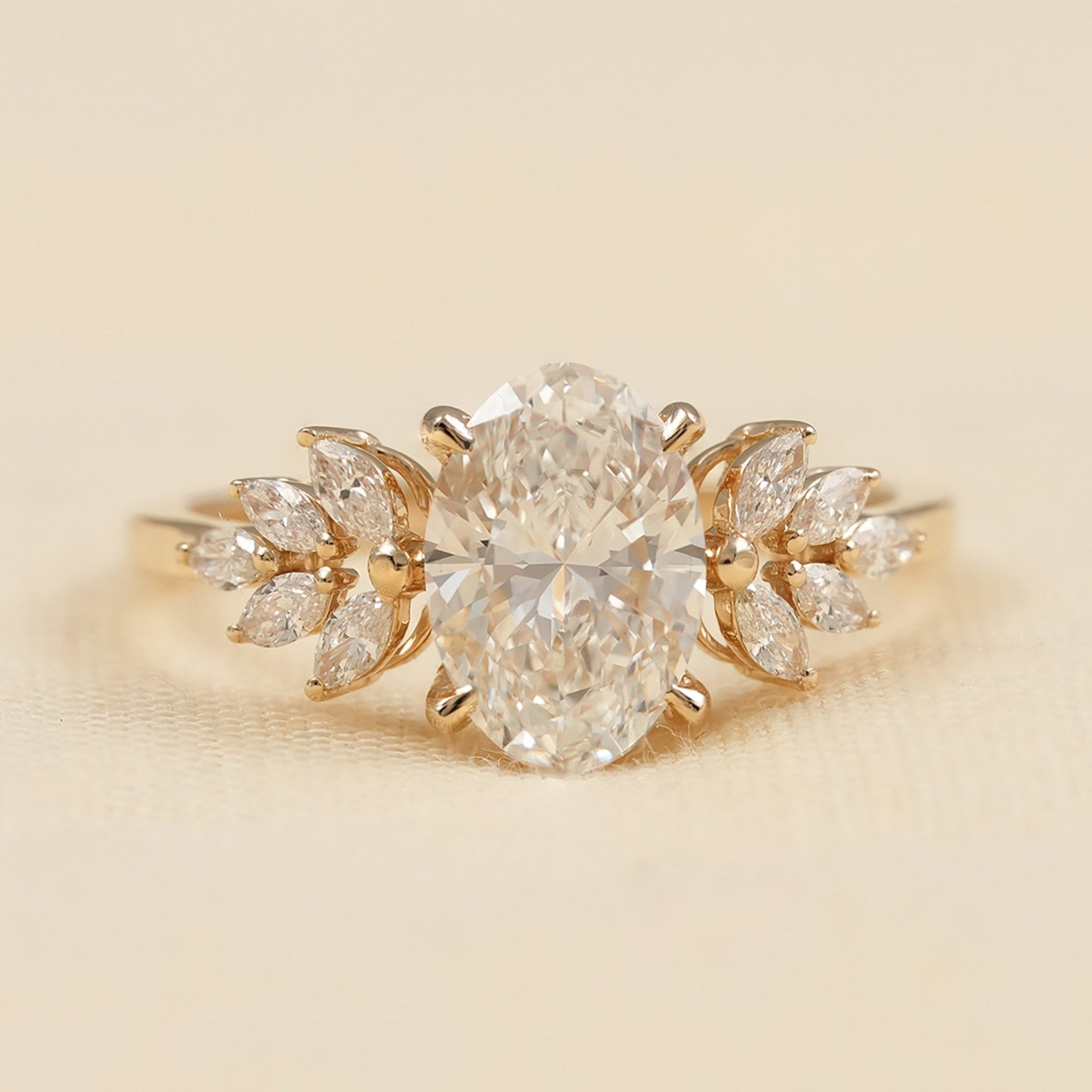 Floral Inspired Oval Lab Diamond Engagement Ring in Yellow Gold