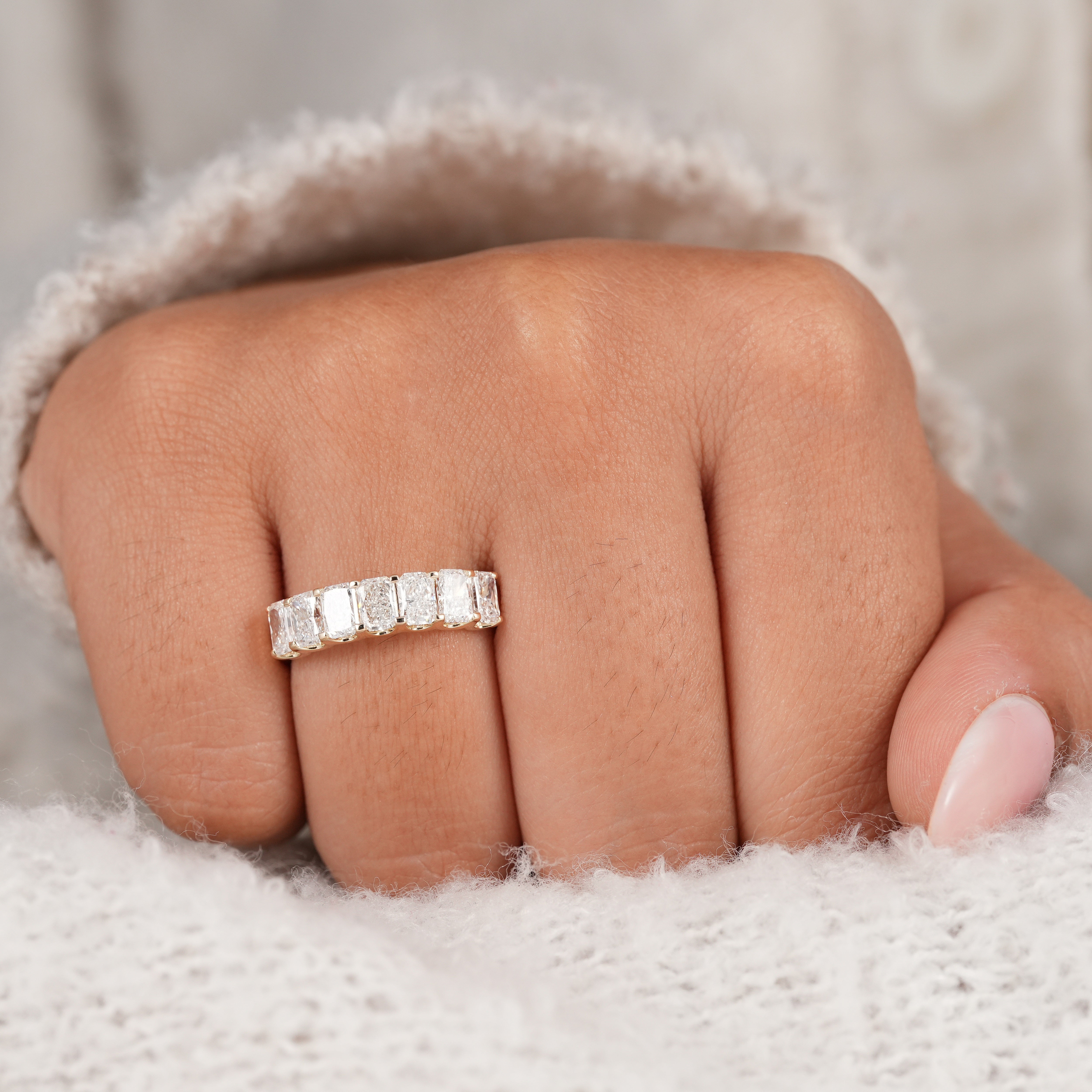 7 Stone Radiant Cut Lab Diamond Eternity Wedding Band