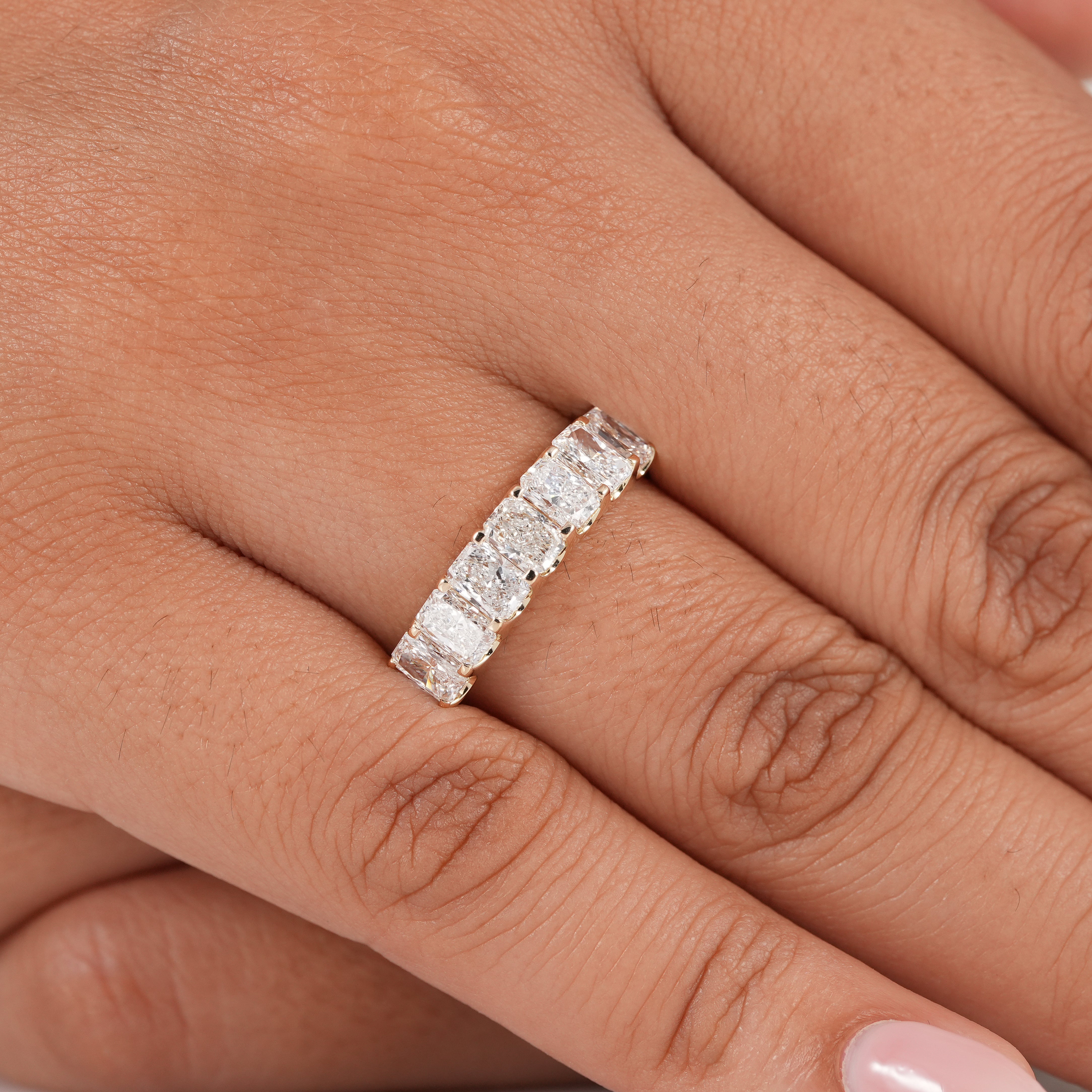 7 Stone Radiant Cut Lab Diamond Eternity Wedding Band