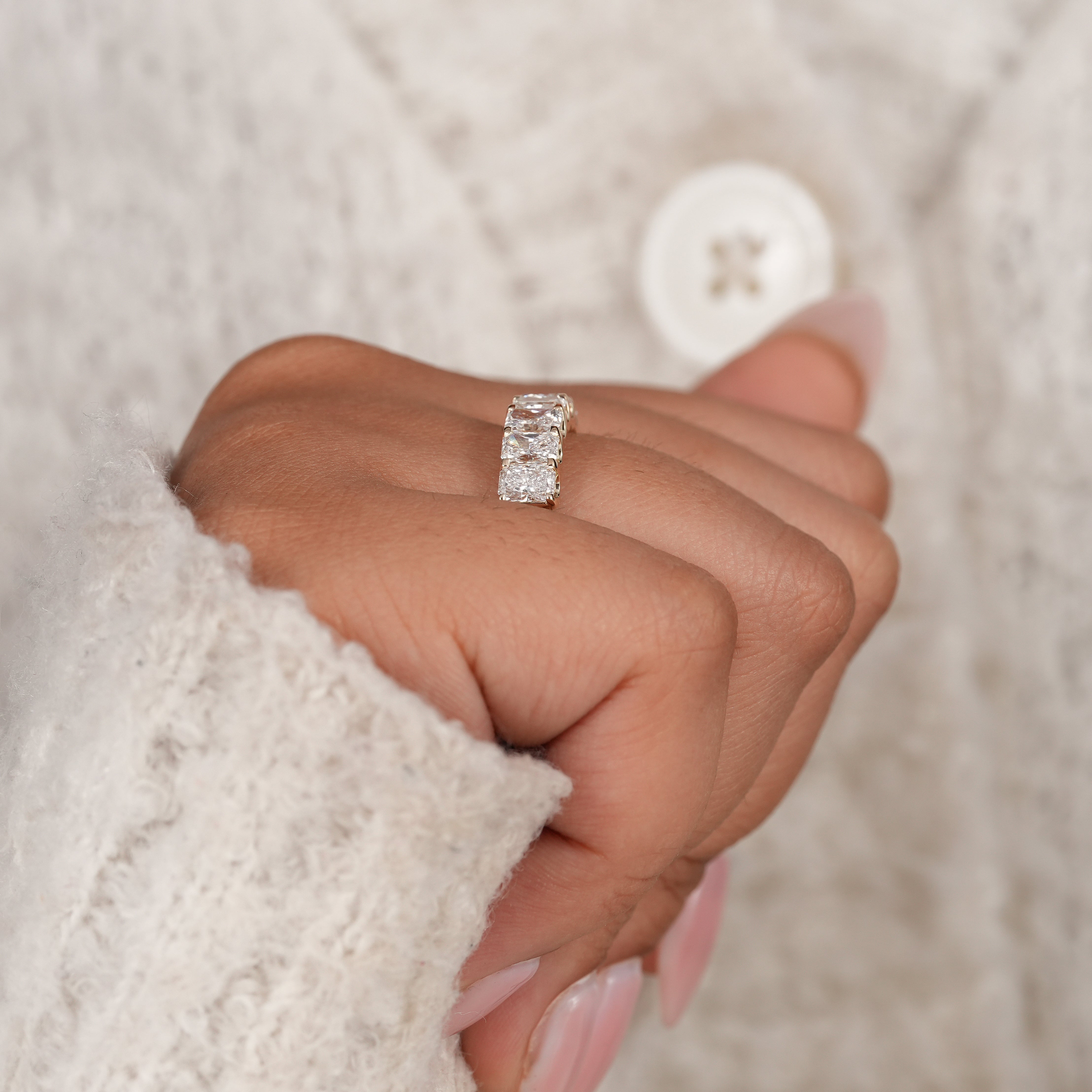 7 Stone Radiant Cut Lab Diamond Eternity Wedding Band