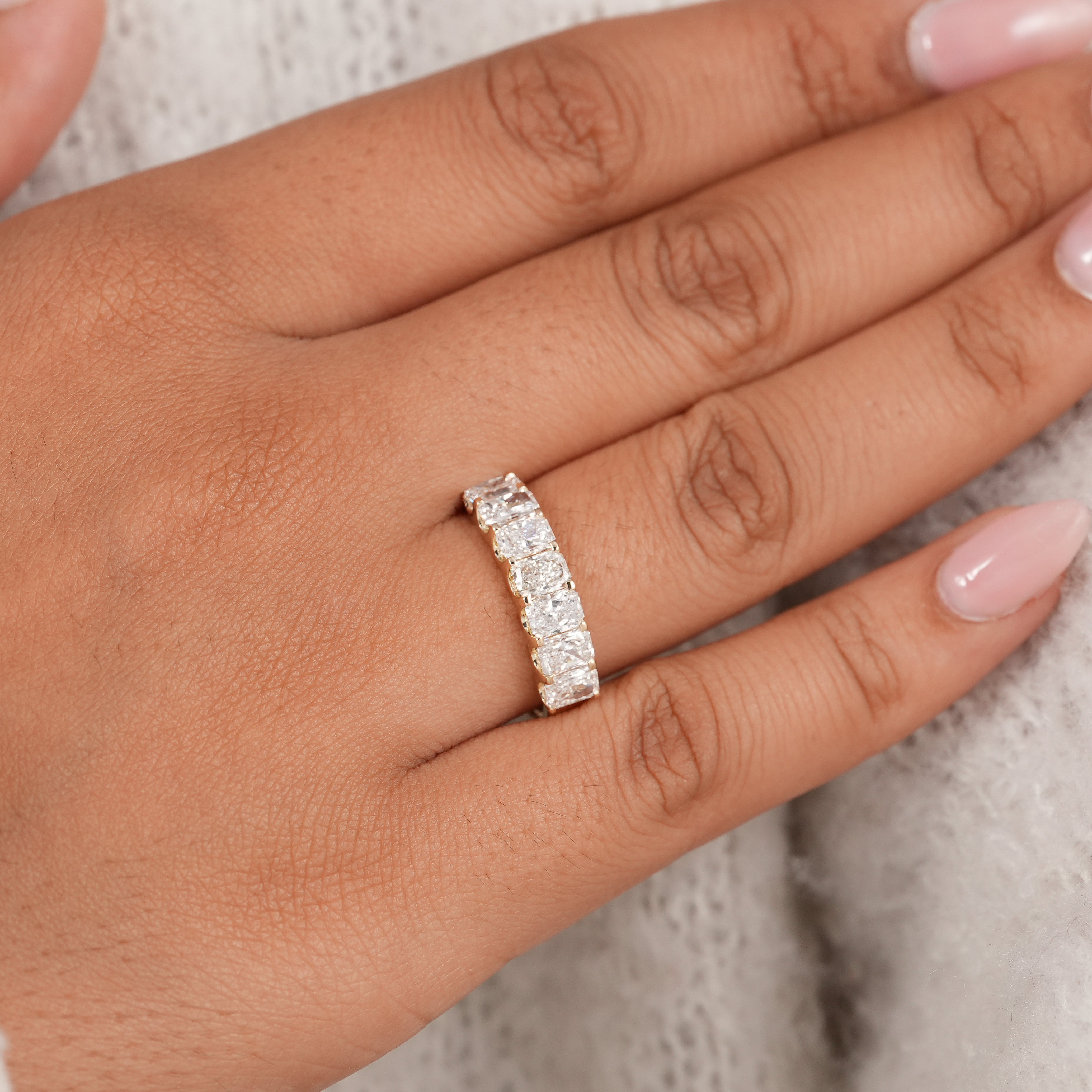 7 Stone Radiant Cut Lab Diamond Eternity Wedding Band