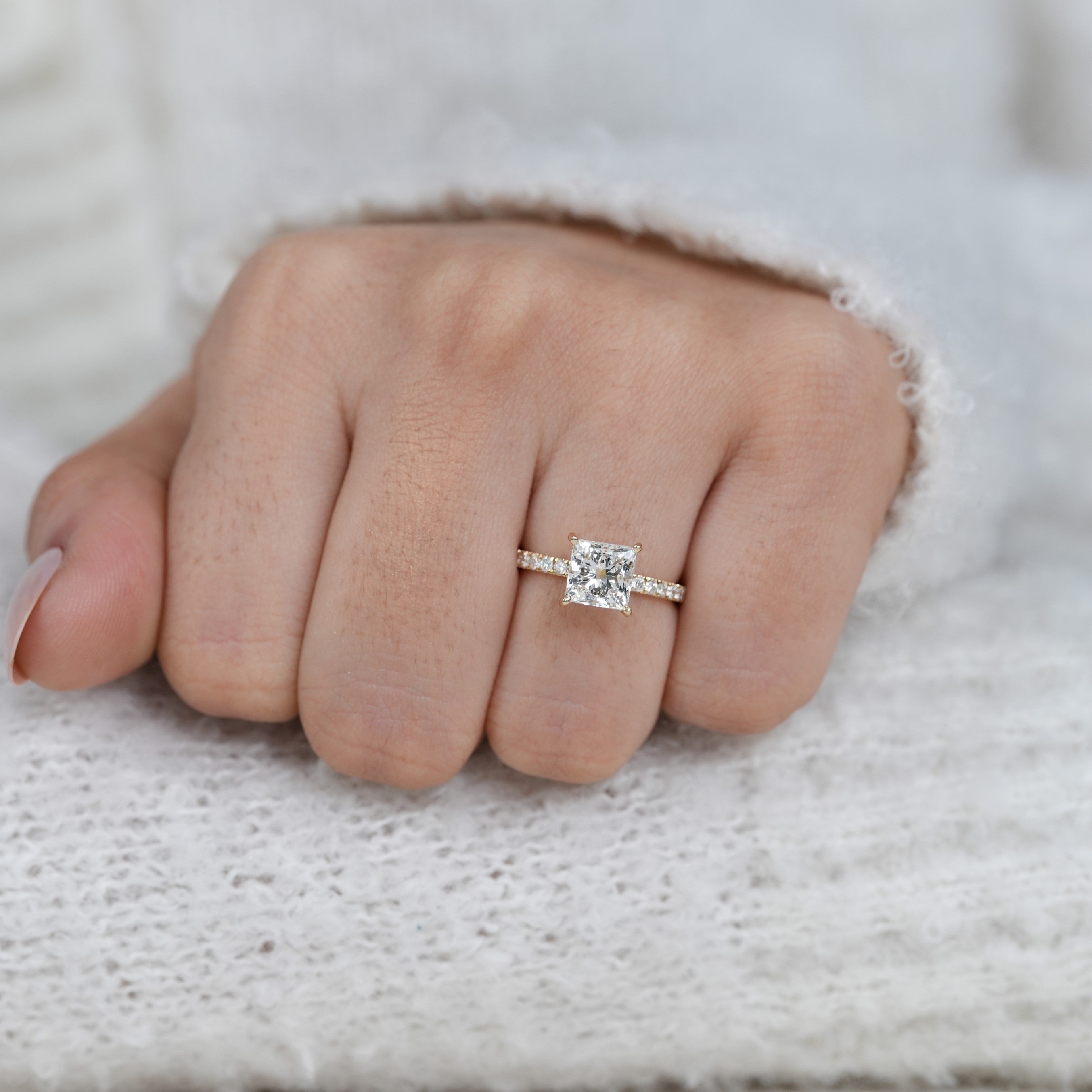 Hidden halo princess lab grown diamond ring gift for wife