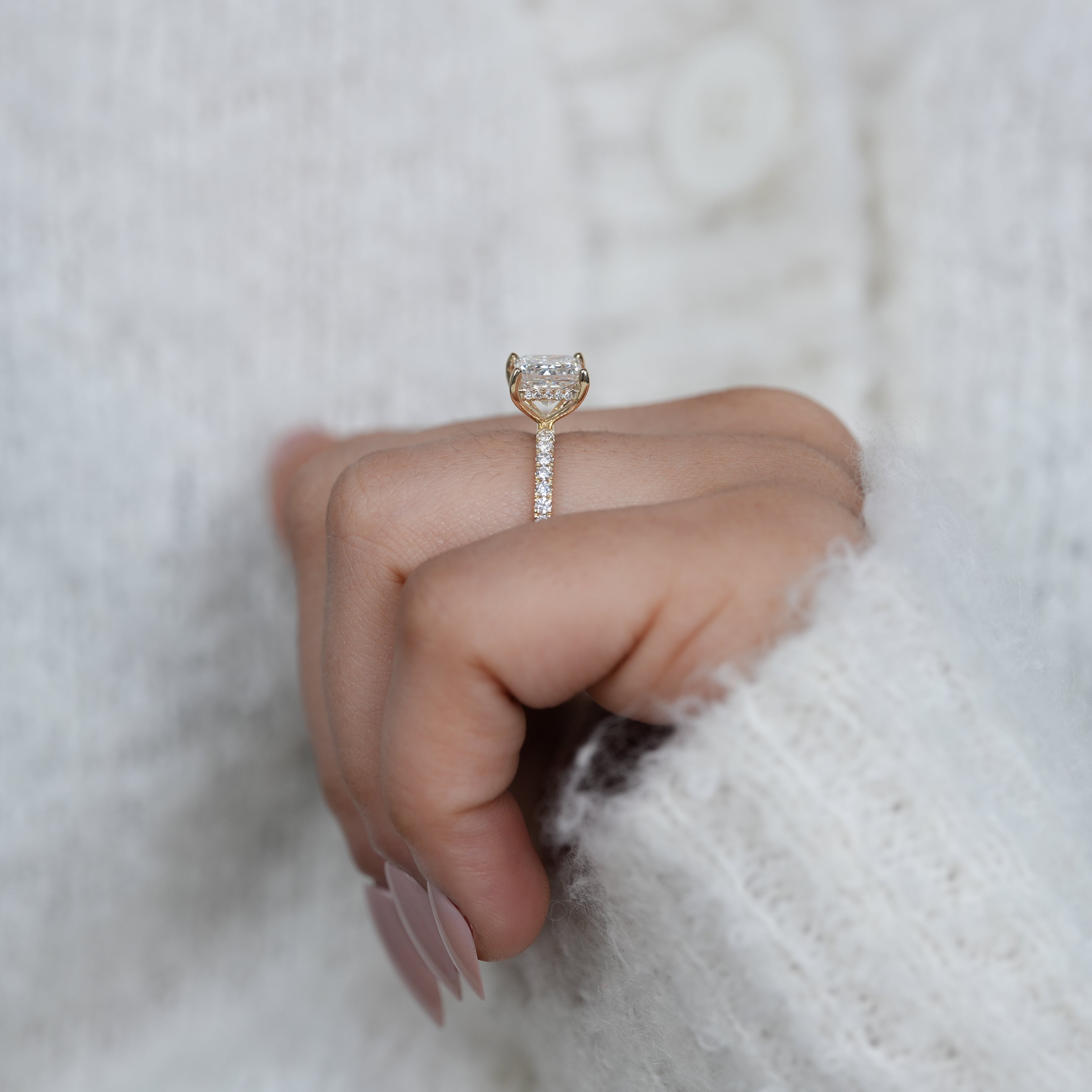 Lab grown diamond hidden halo princess ring for special occasions