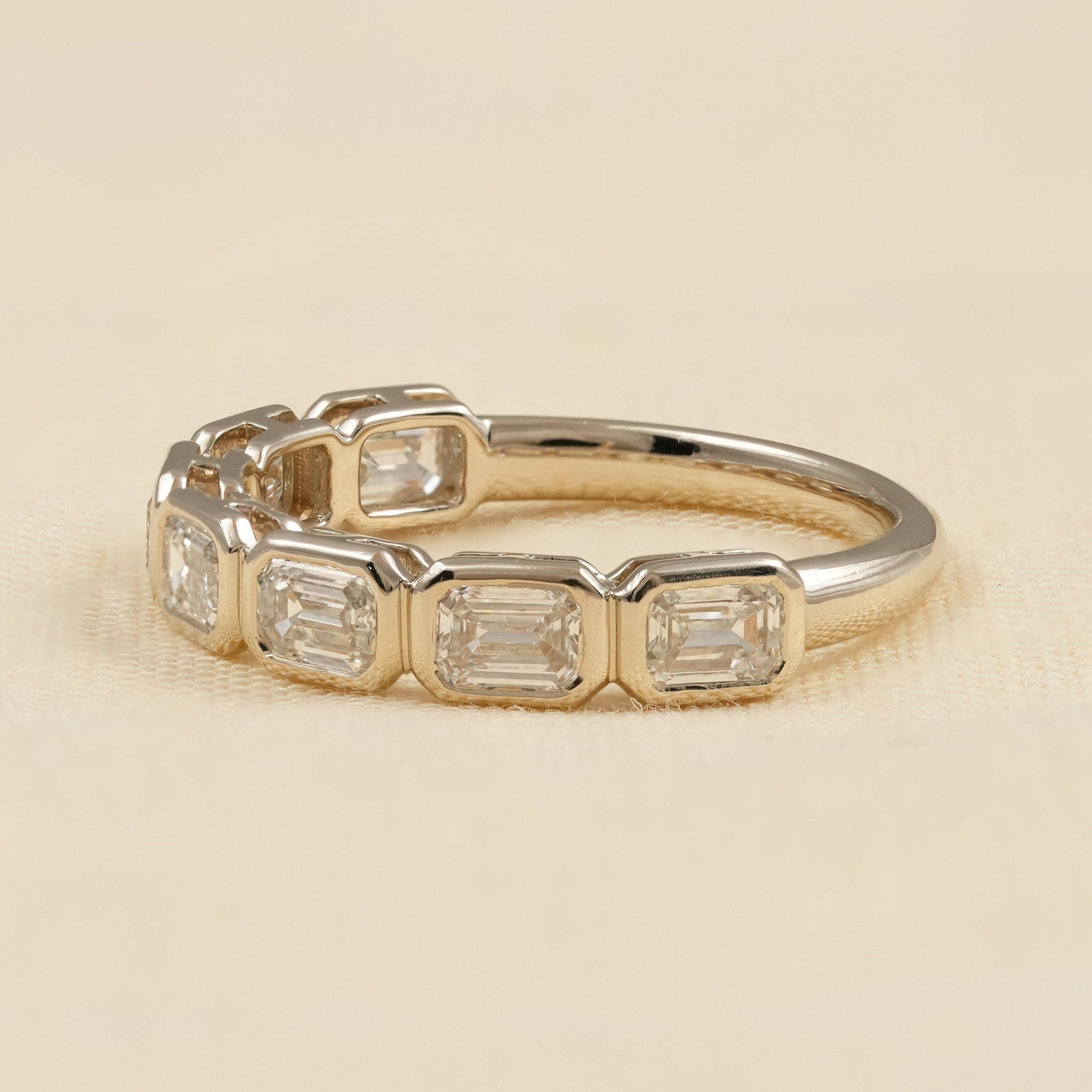 Emerald Cut Lab Grown Diamond Eternity Ring in Polished Gold