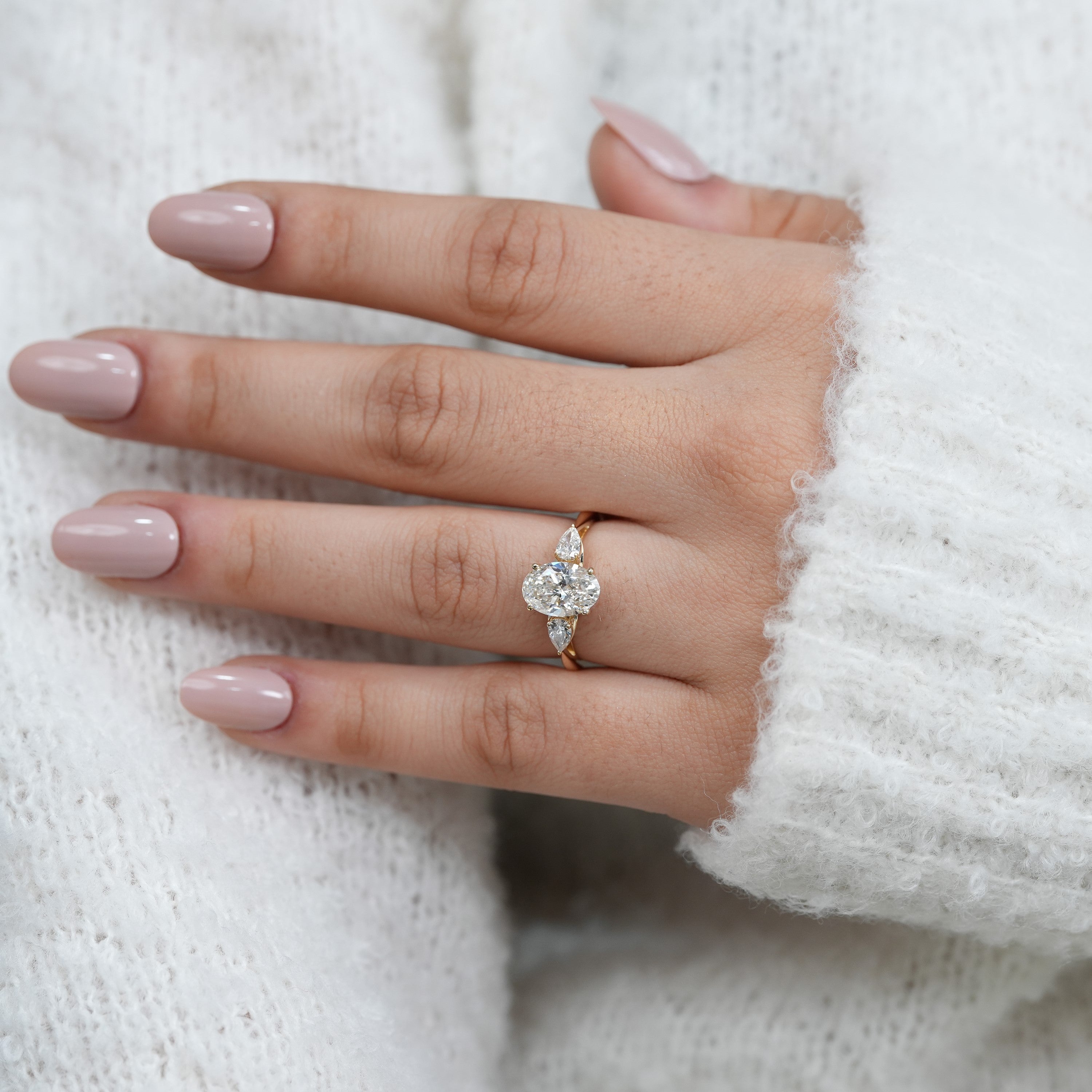 Lab grown diamond oval three stone ring romantic gift for wife