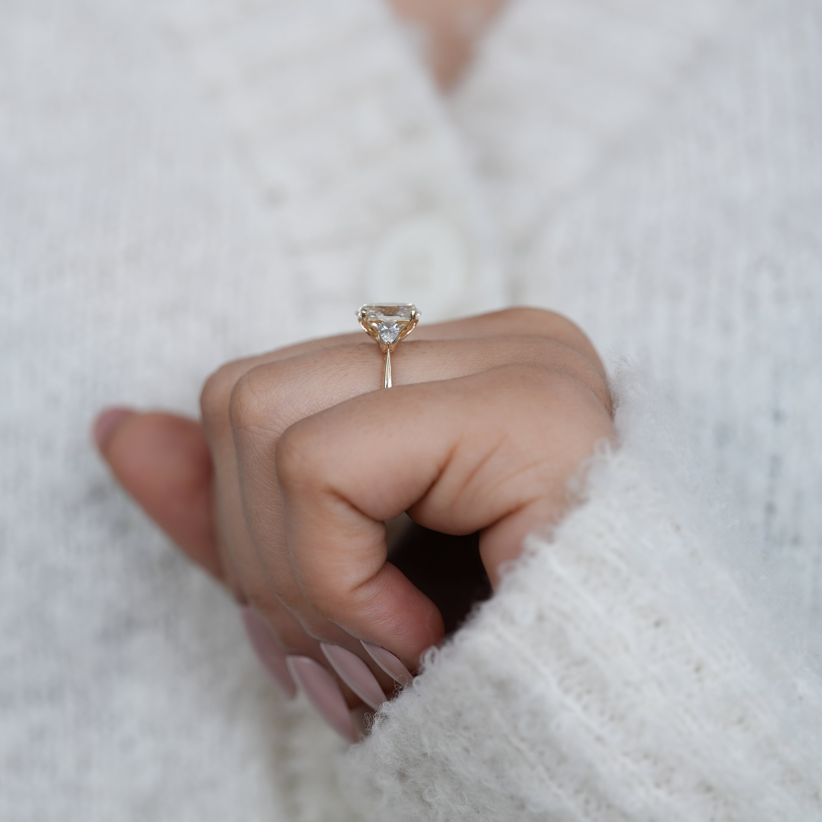 Three Stone Oval Cut Lab Diamond Engagement Ring