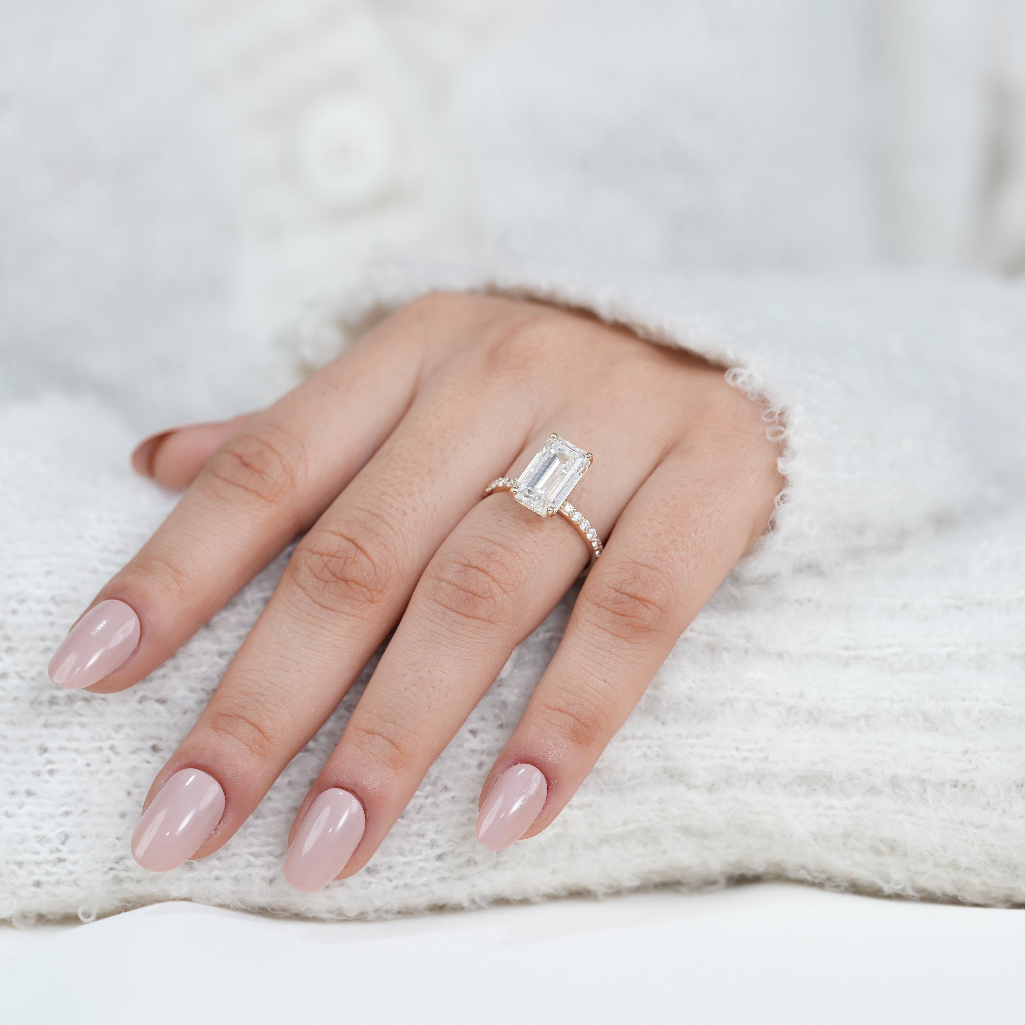 Emerald cut lab grown diamond ring hidden halo perfect for mom