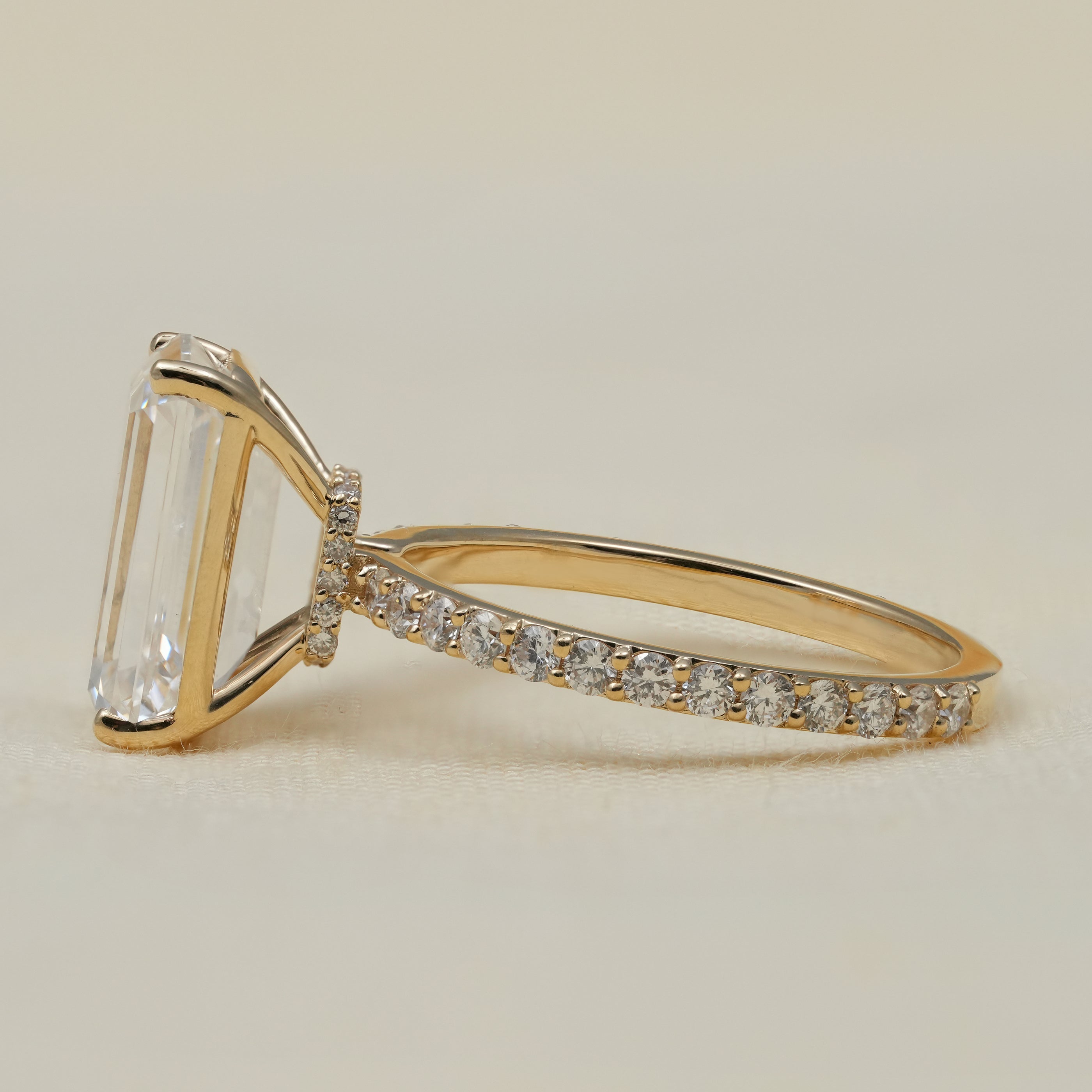 Emerald Cut Lab Diamond Hidden Halo Engagement Ring