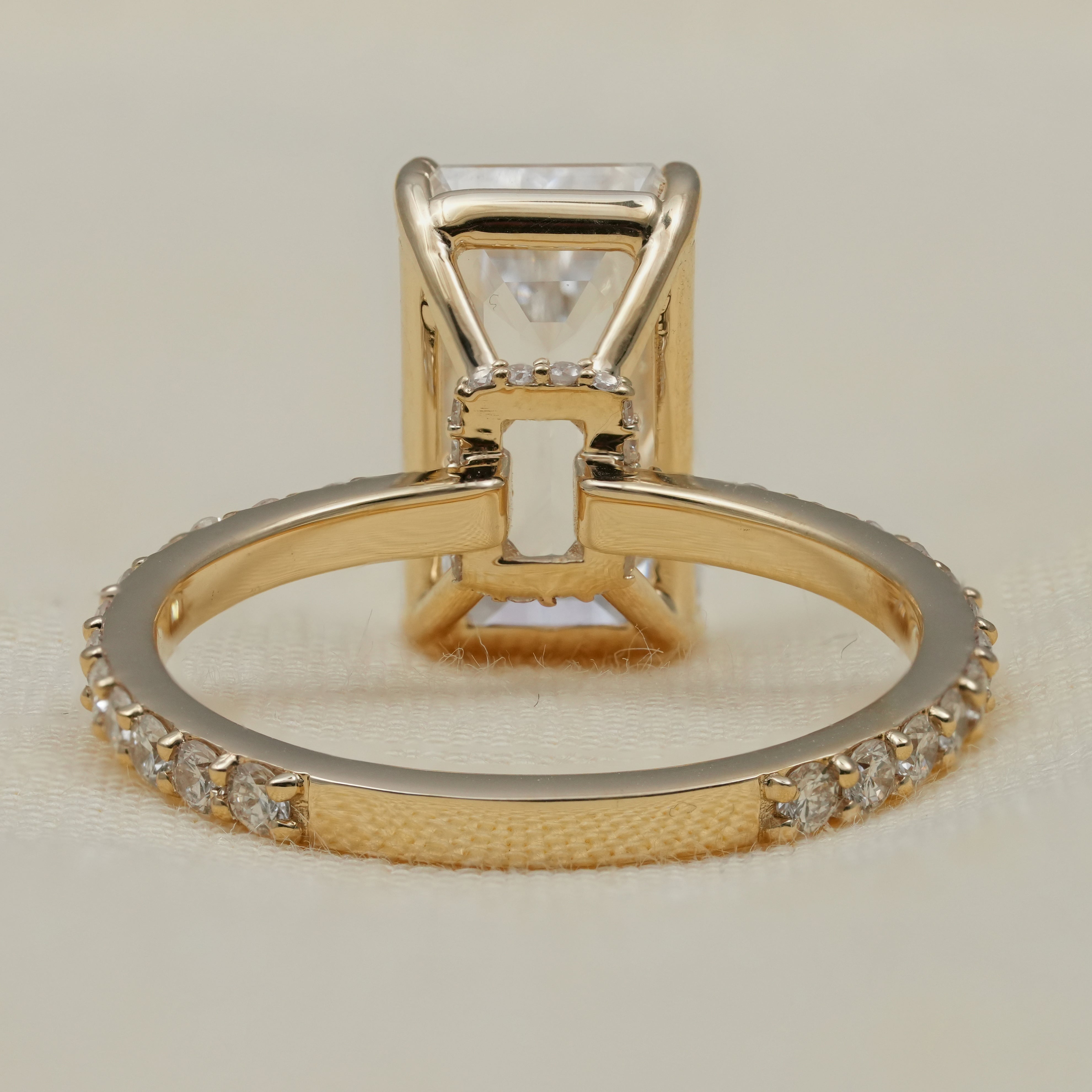Emerald Cut Lab Diamond Hidden Halo Engagement Ring