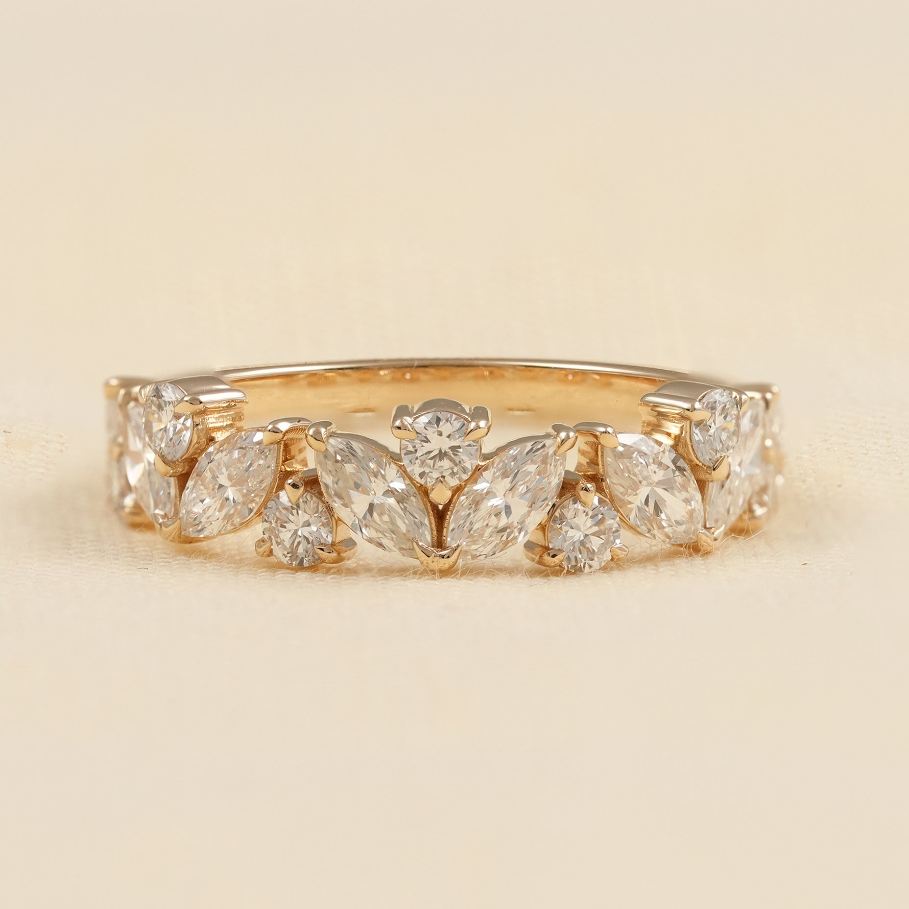 Marquise and Round Diamond Cluster Wedding Ring in Yellow Gold