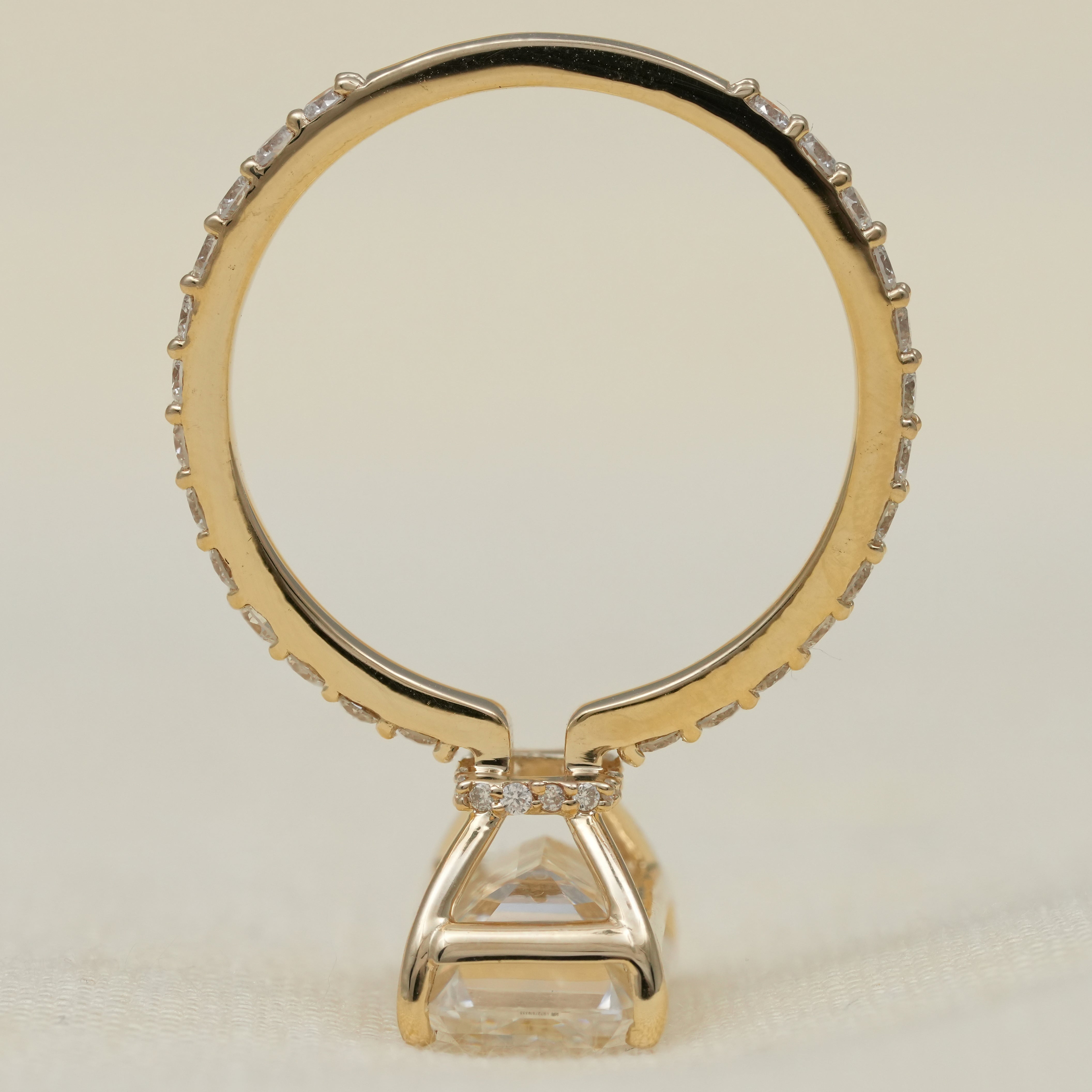 Emerald cut lab grown diamond hidden halo ring for special moments