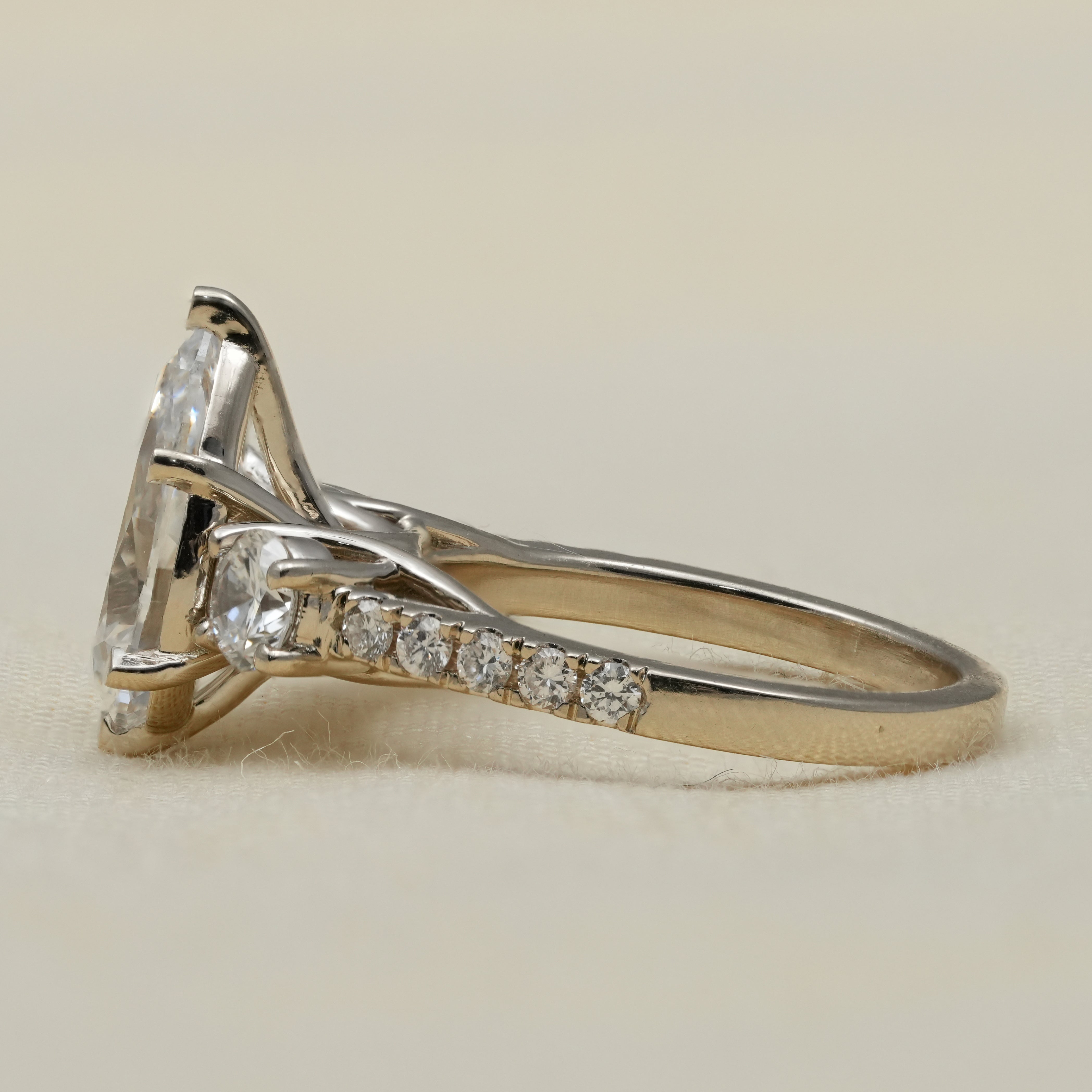 Three Stone Pear Lab Grown Diamond Engagement Ring
