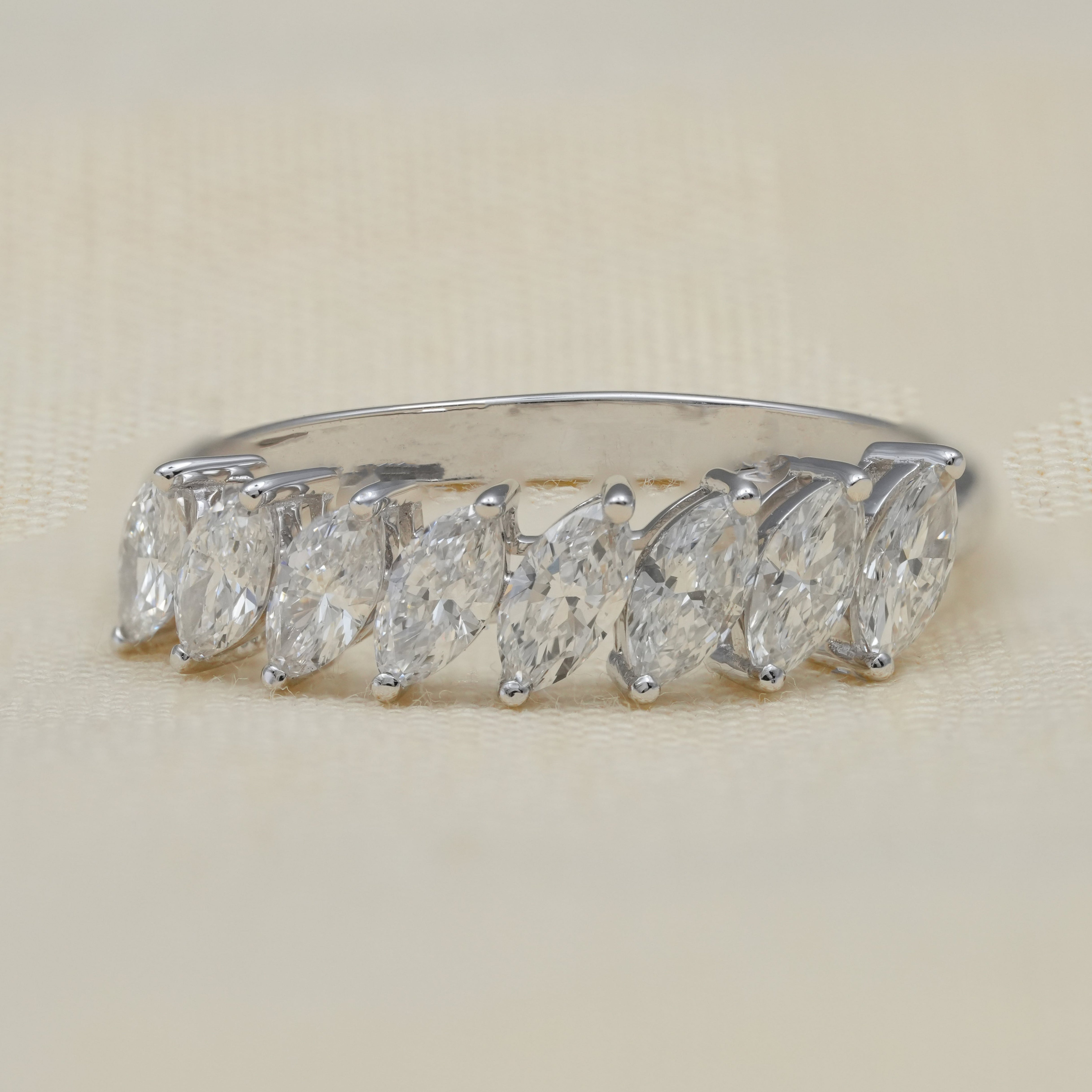 Marquise Cut Lab Diamond Half Eternity Wedding Ring