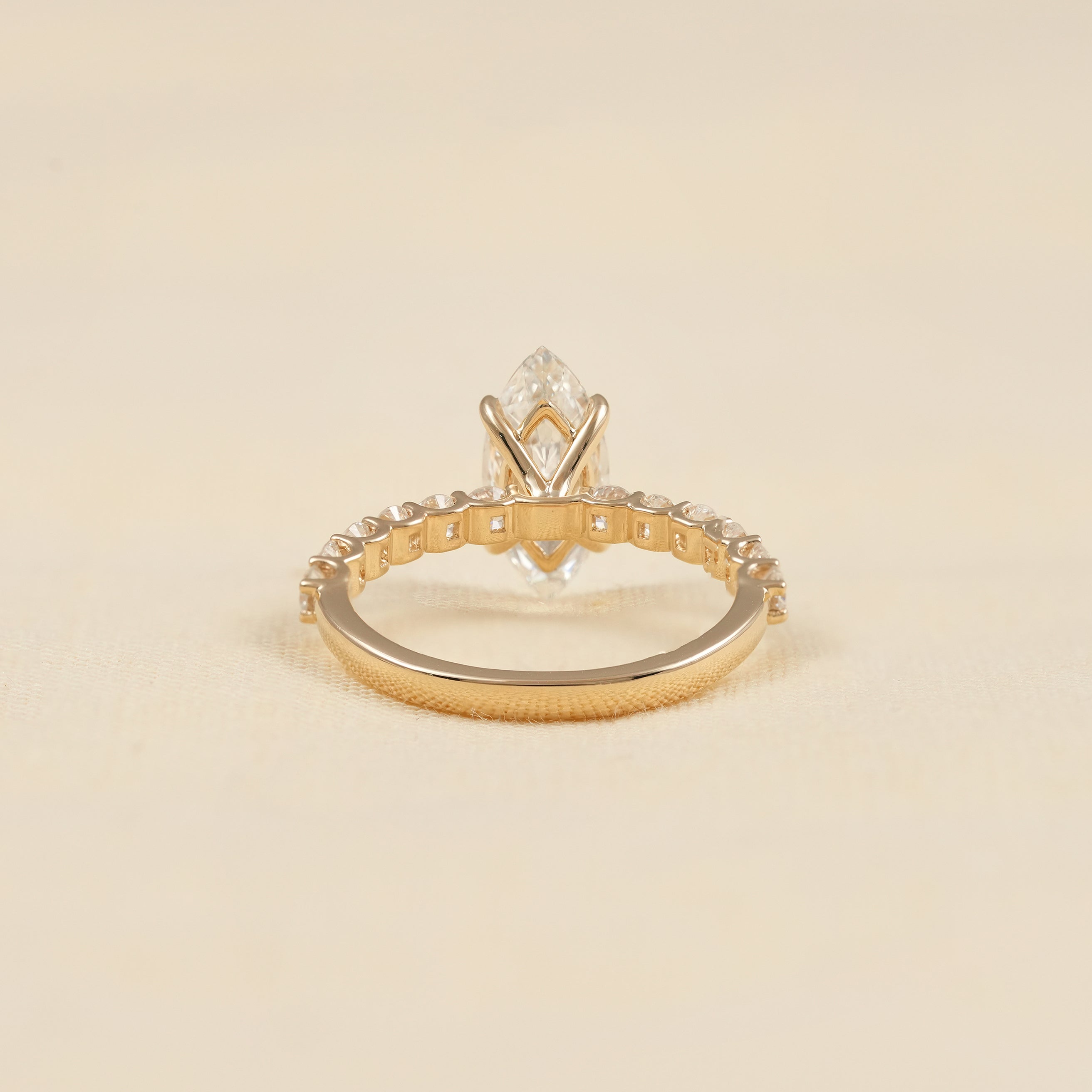 Solitaire Marquise Lab Diamond Ring with Round Diamond Accents