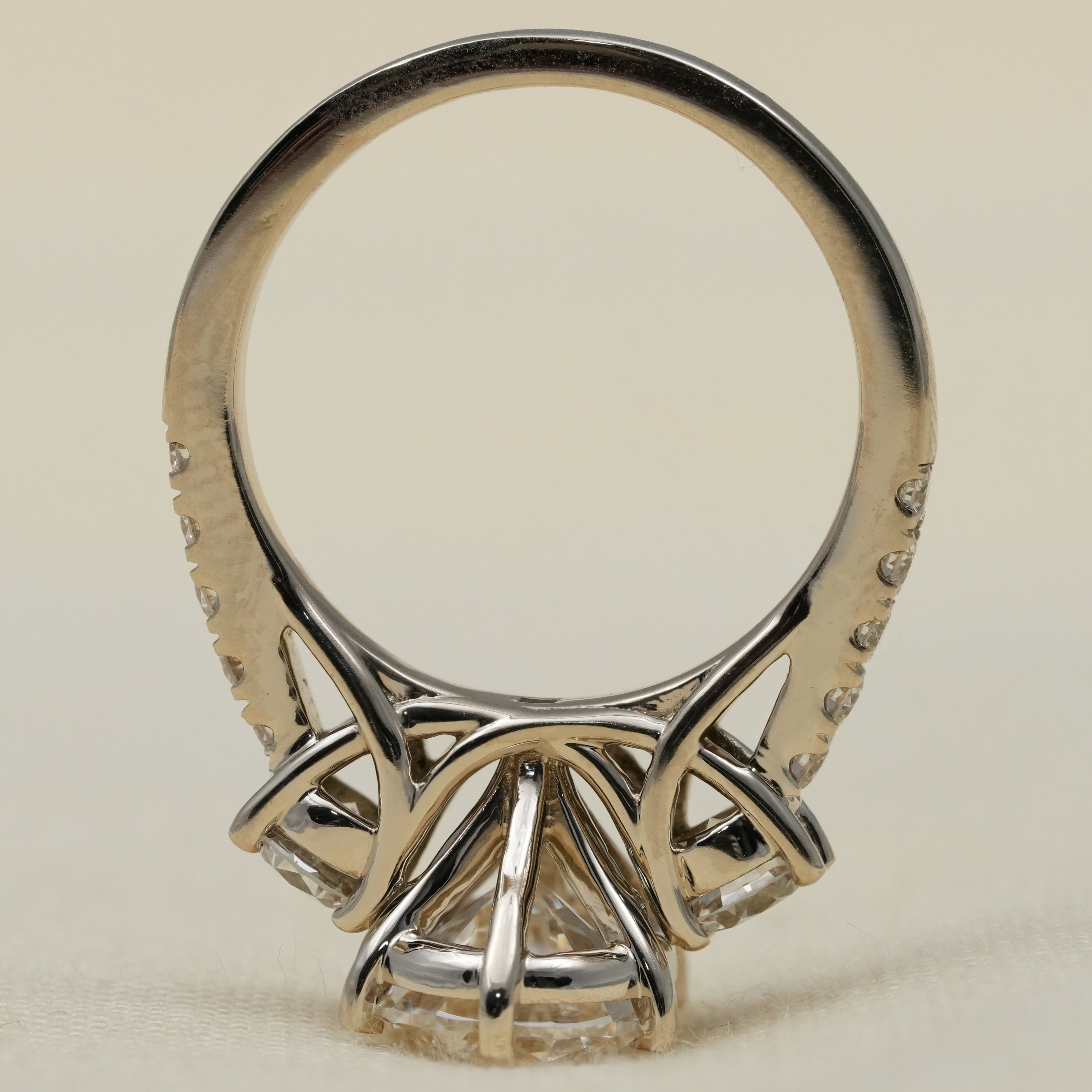 Three stone pear lab grown diamond ring for special occasions