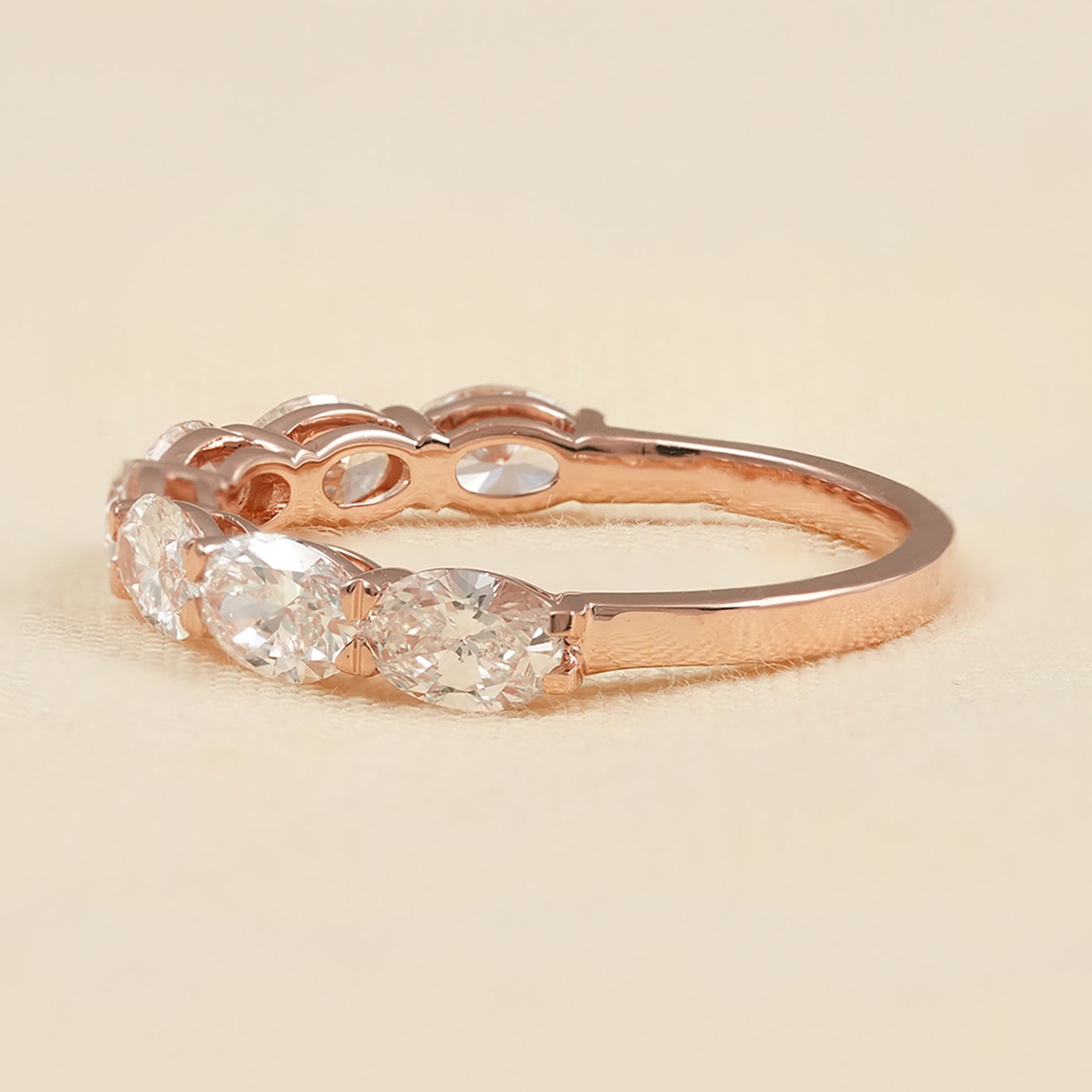 Rose Gold Oval Cut Diamond Wedding Ring Minimalist Bridal Band