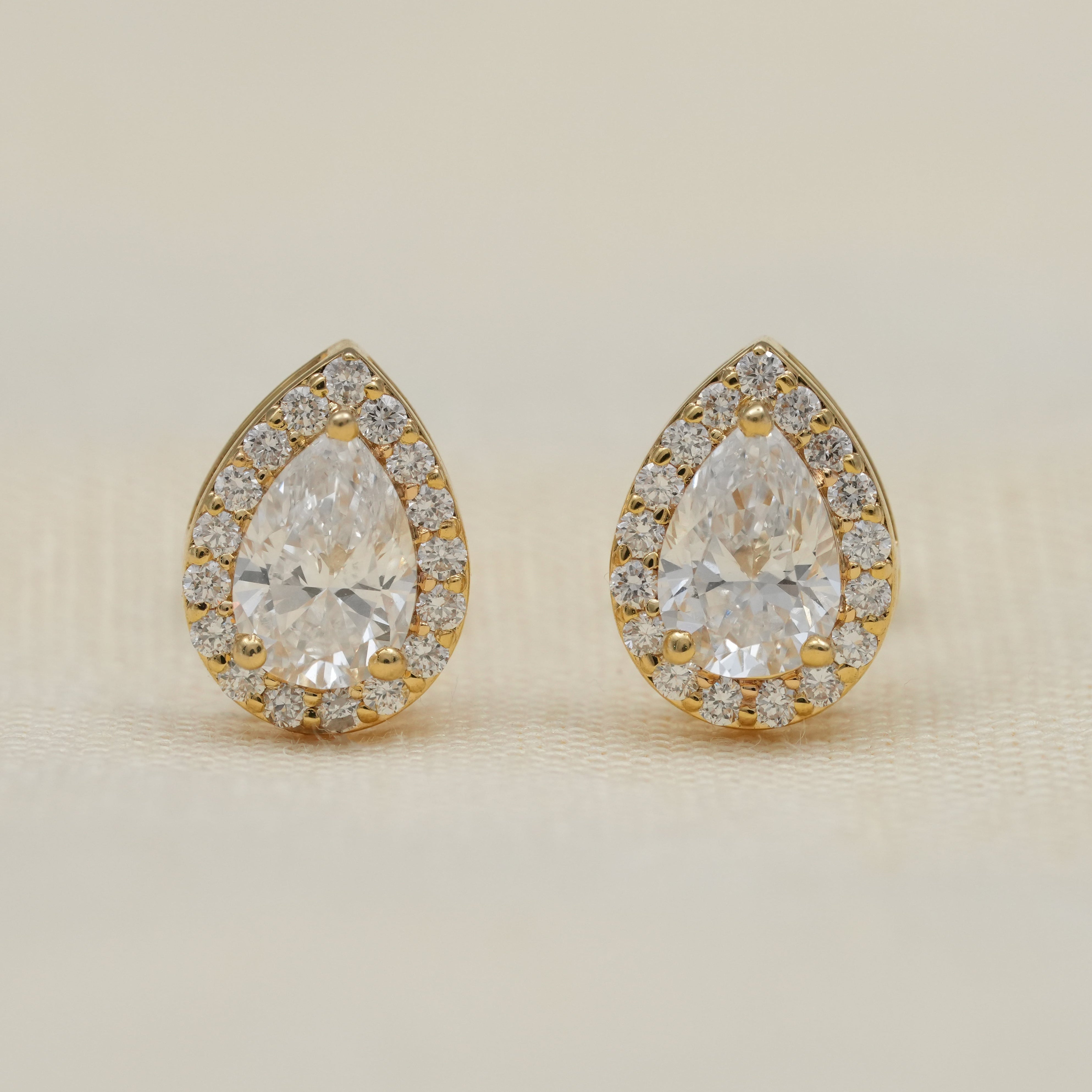 Pear Cut Lab Diamond Halo Stud Earrings