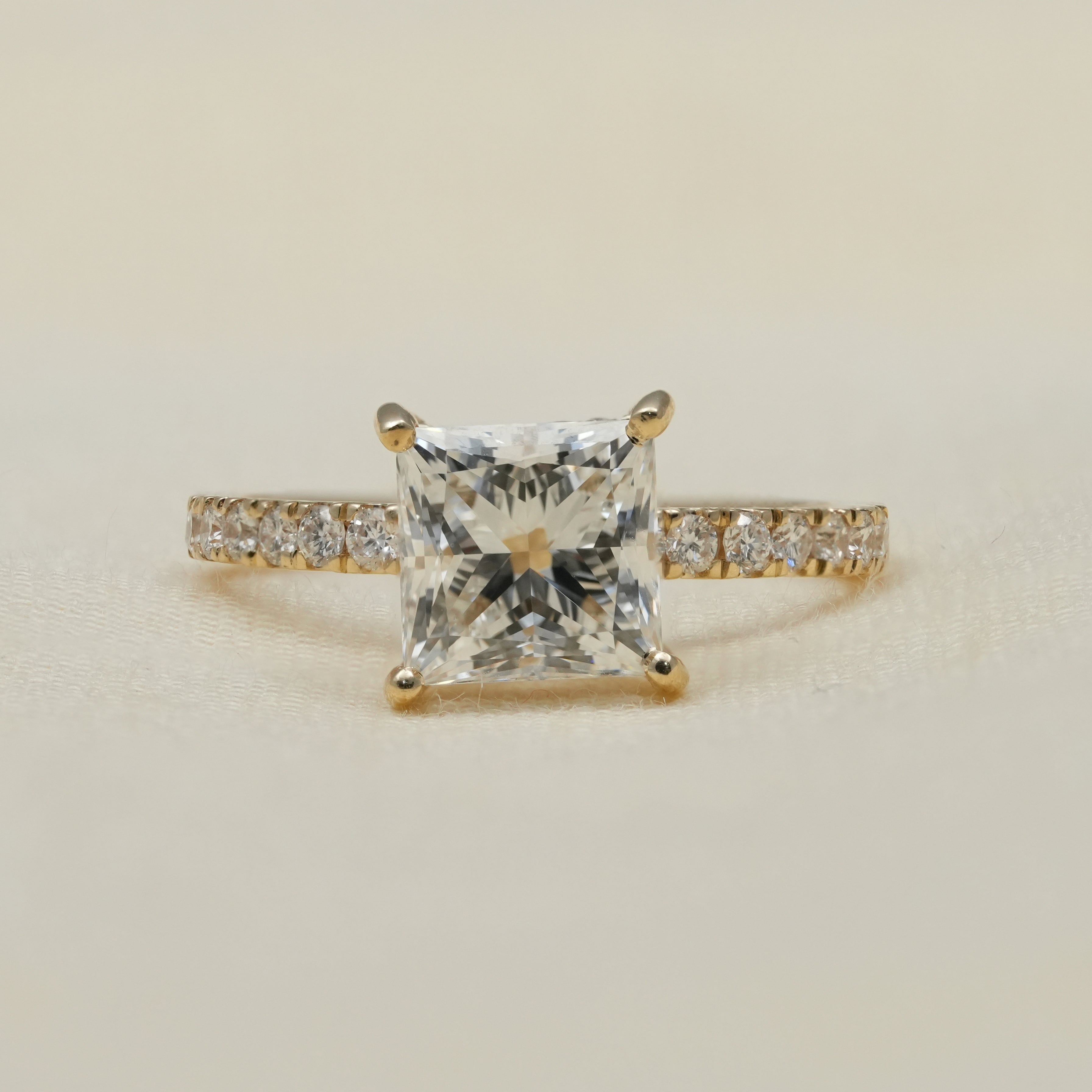 Princess cut lab grown diamond ring with hidden halo brilliance