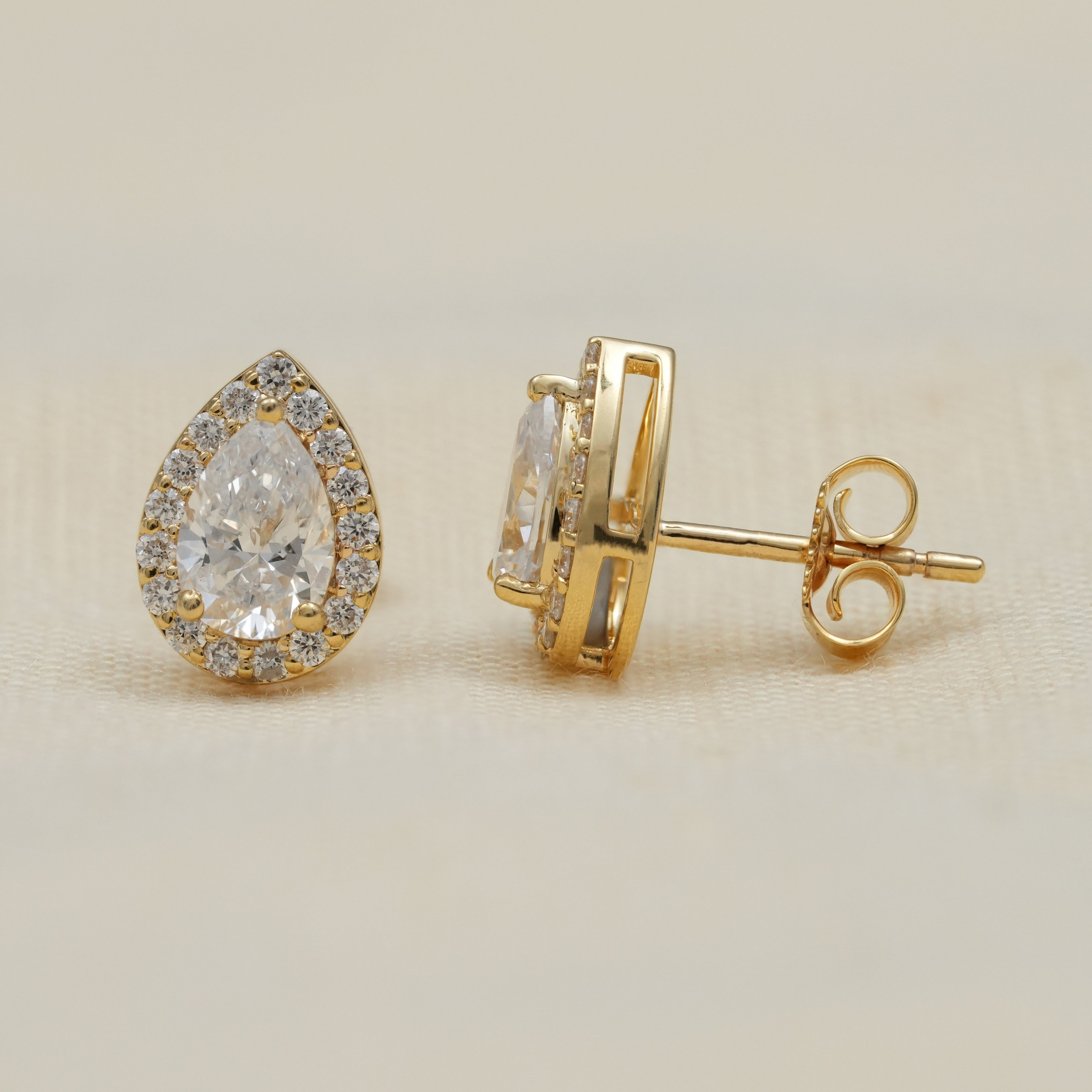 Pear Cut Lab Diamond Halo Stud Earrings