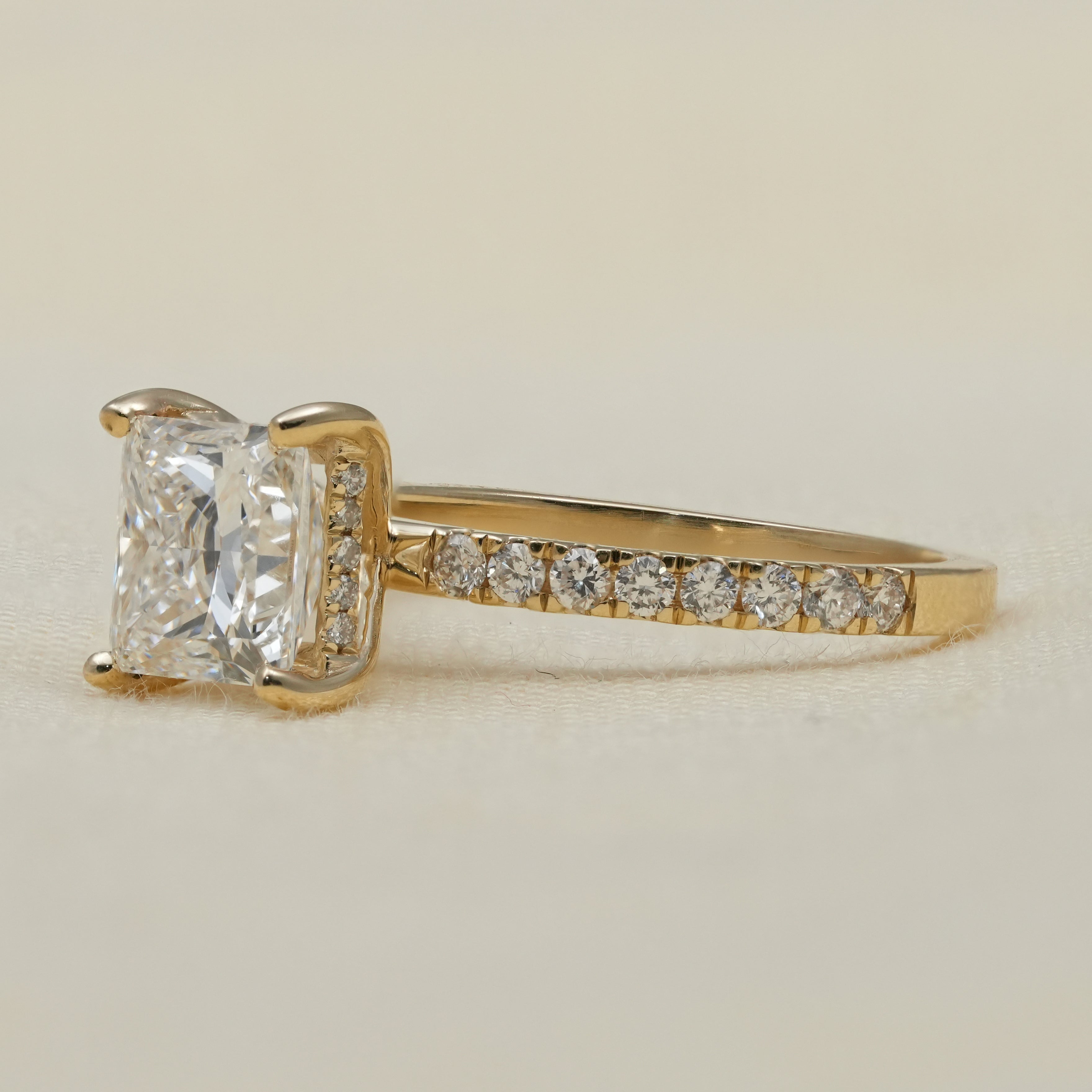 Princess cut lab grown diamond hidden halo ring for engagement