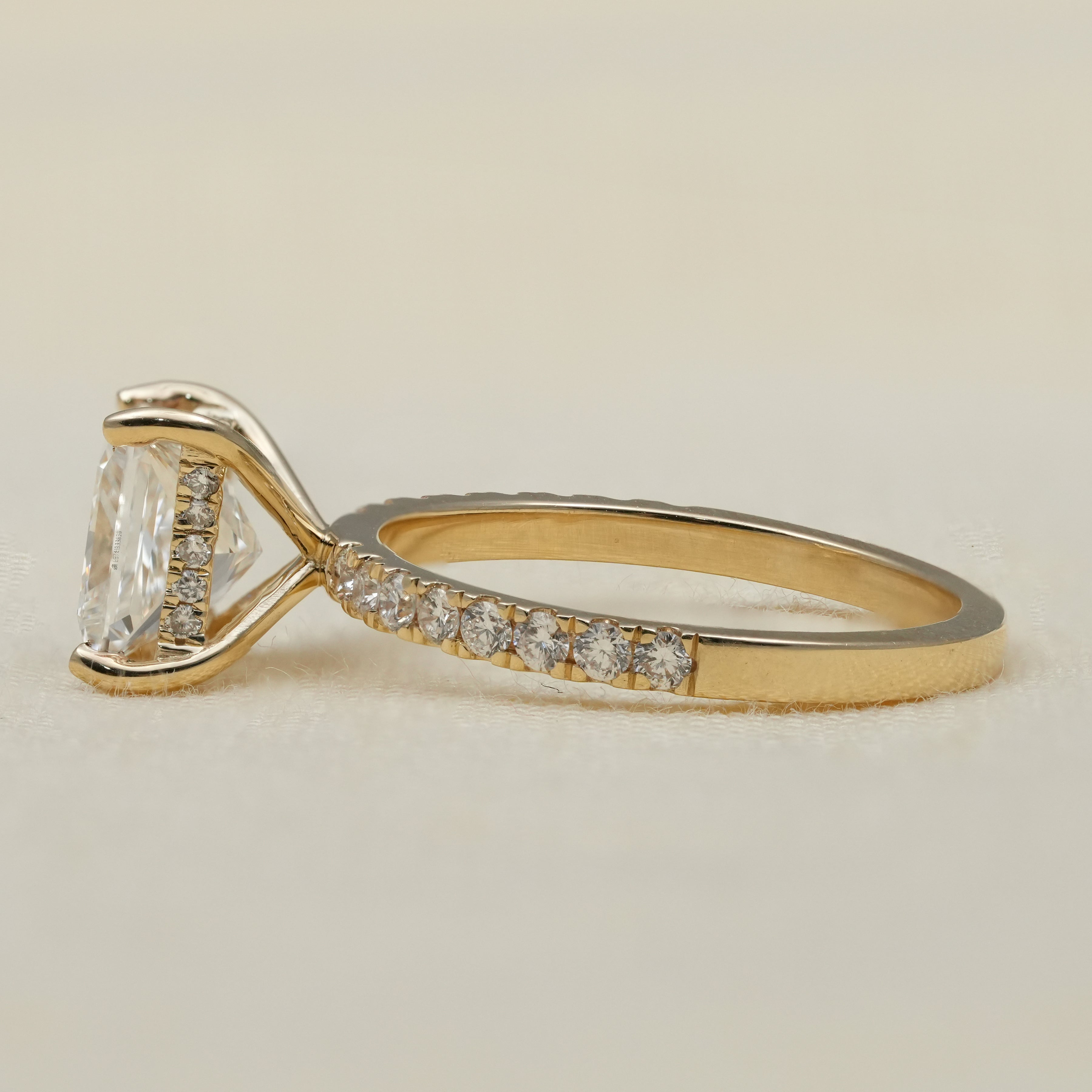 Elegant princess lab grown diamond ring with hidden halo detail