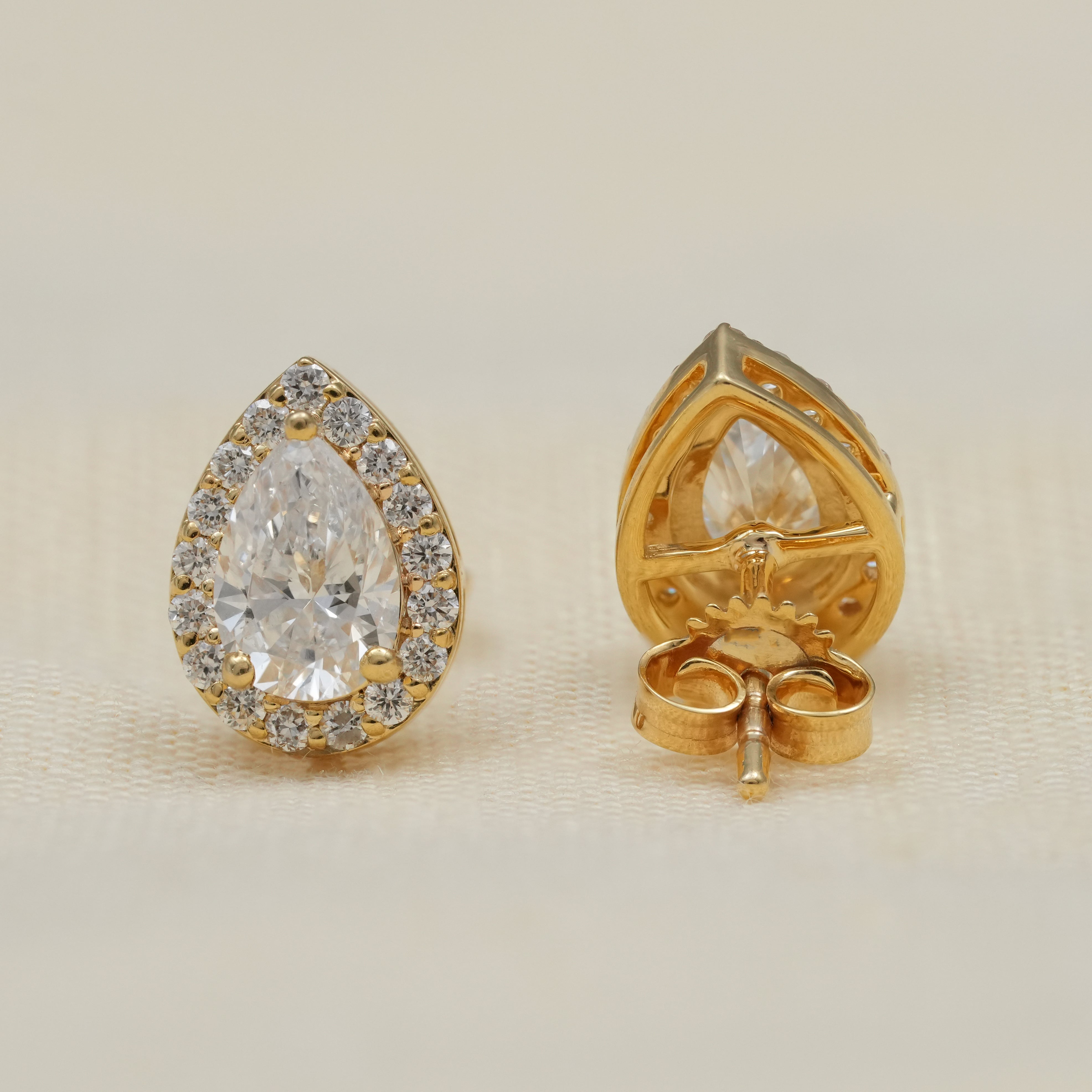 Pear Cut Lab Diamond Halo Stud Earrings