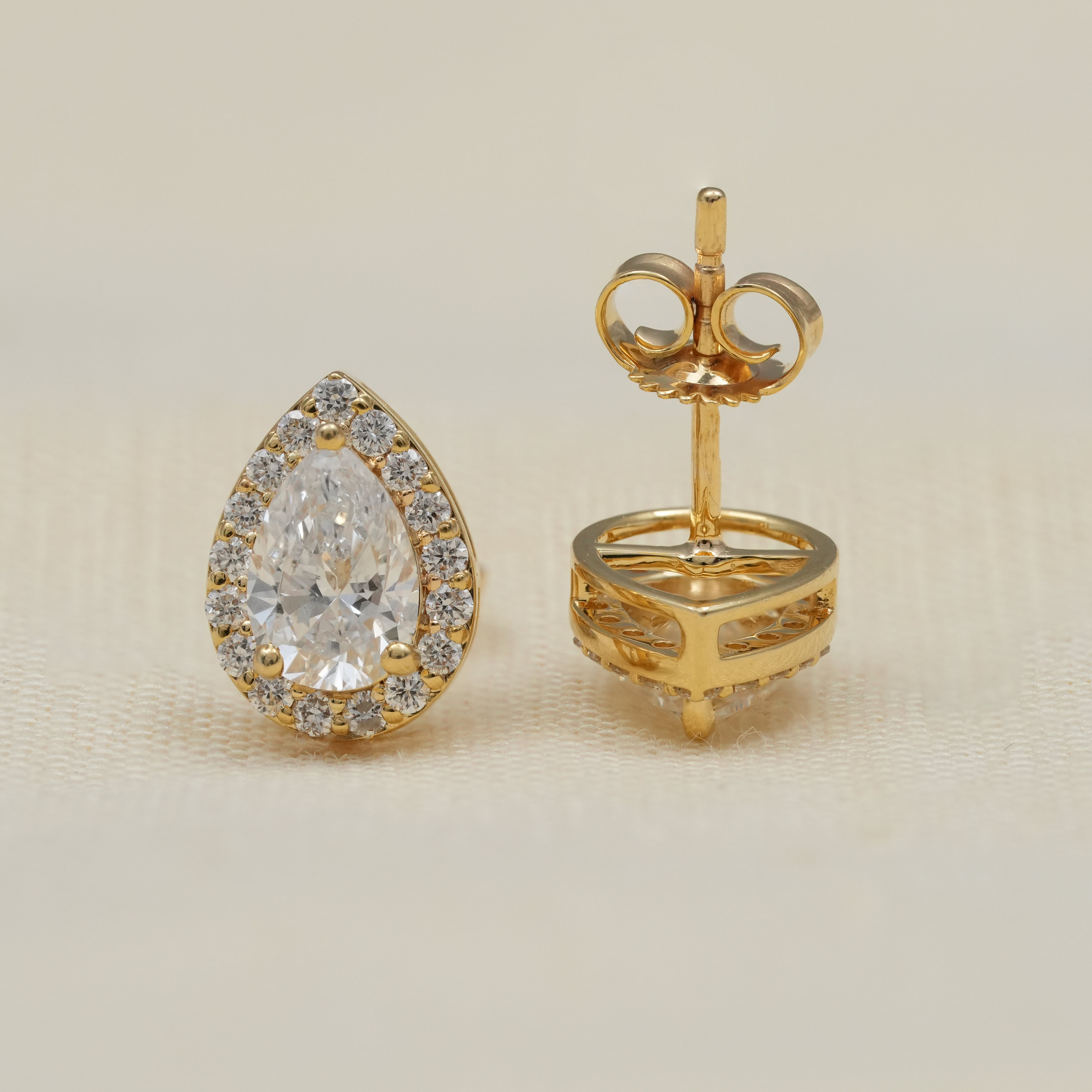 Pear Cut Lab Diamond Halo Stud Earrings