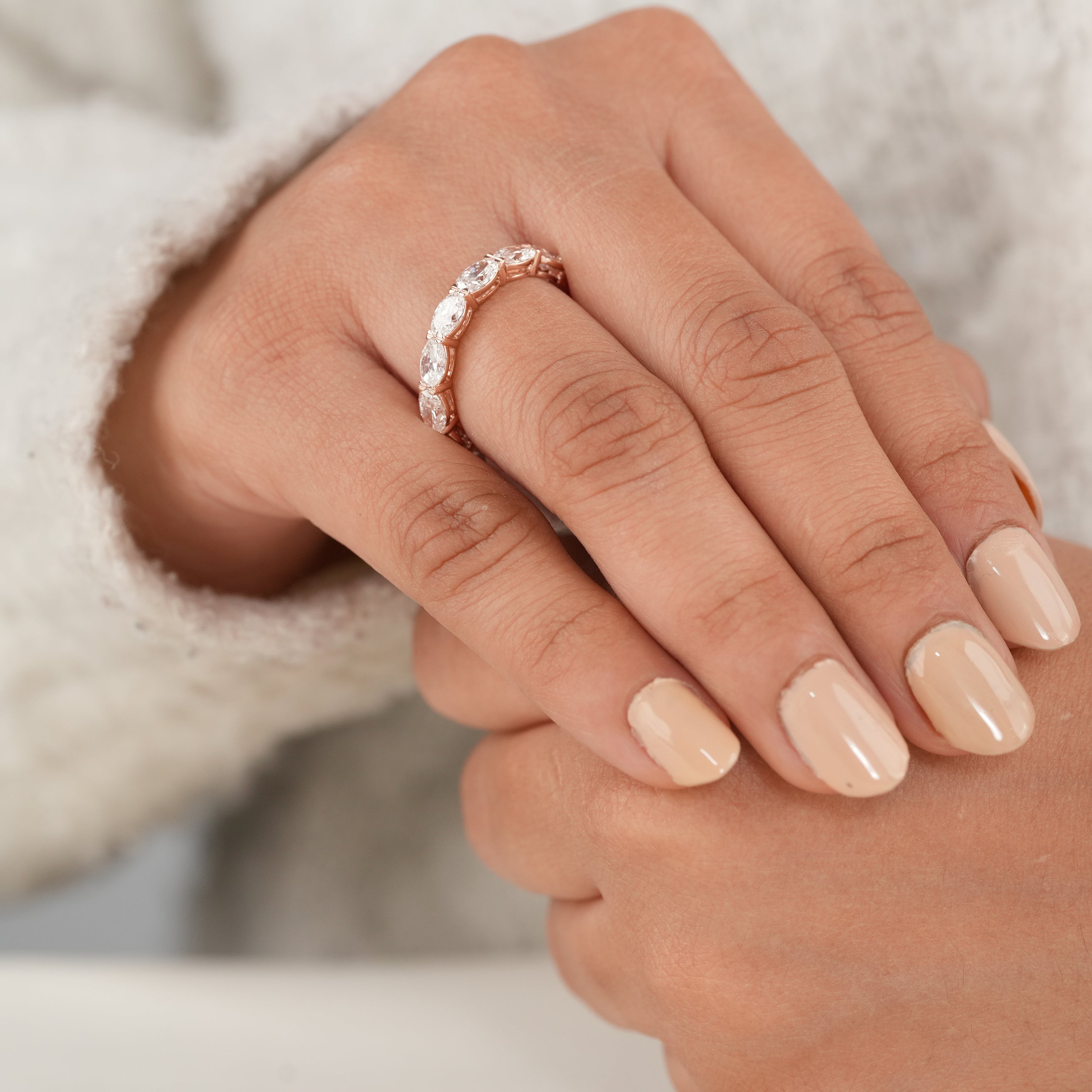 Oval Diamond Eternity Wedding Ring for Minimalist Bridal Jewelry
