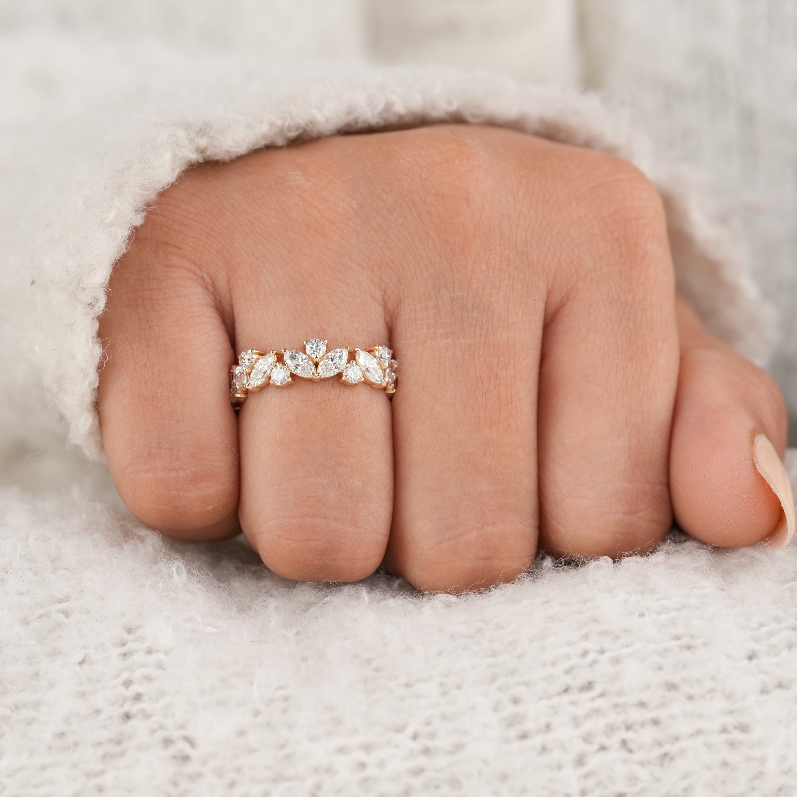 Curved Diamond Wedding Band with Marquise and Round Lab Diamonds