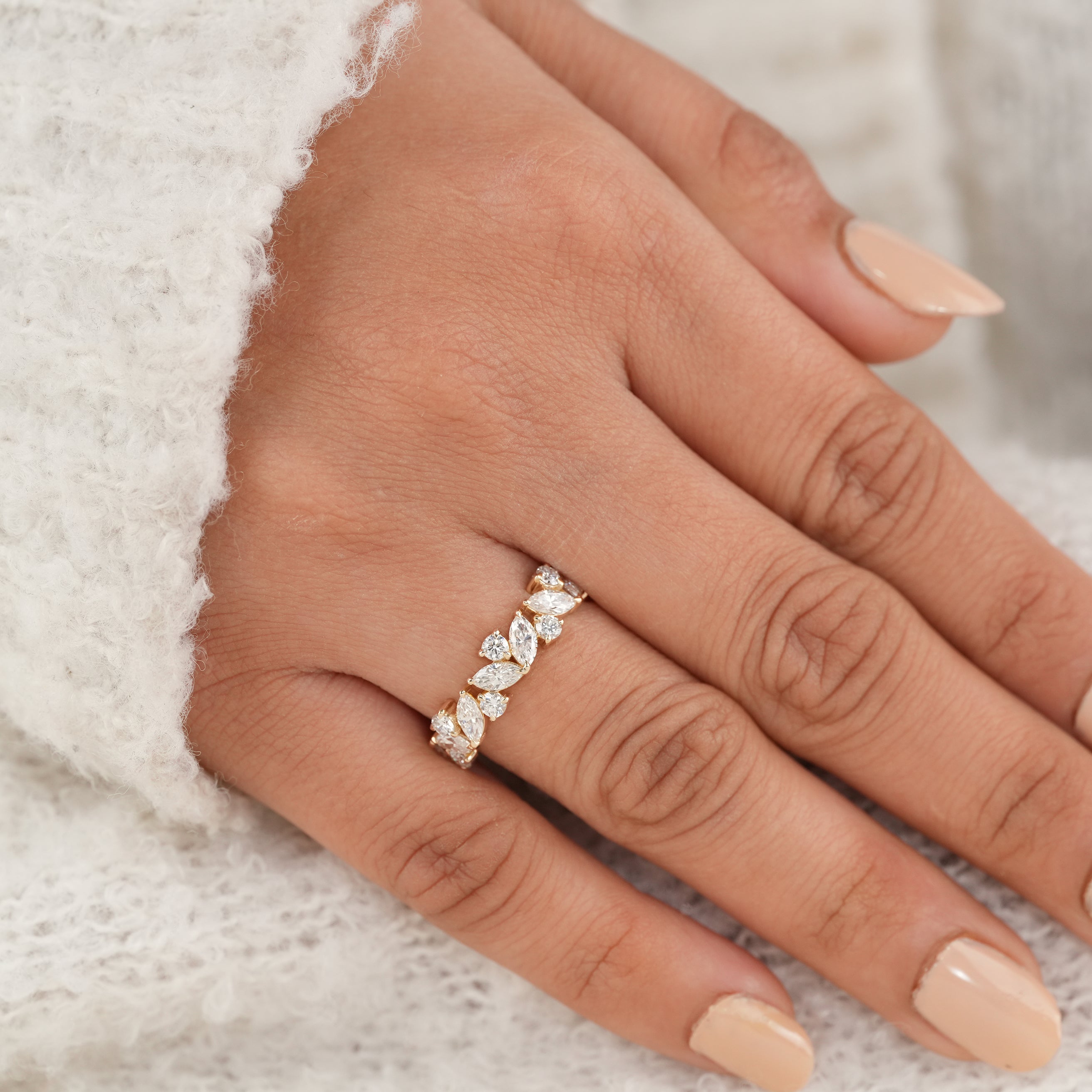 Vintage Inspired Diamond Cluster Band for Bridal and Anniversary Wear
