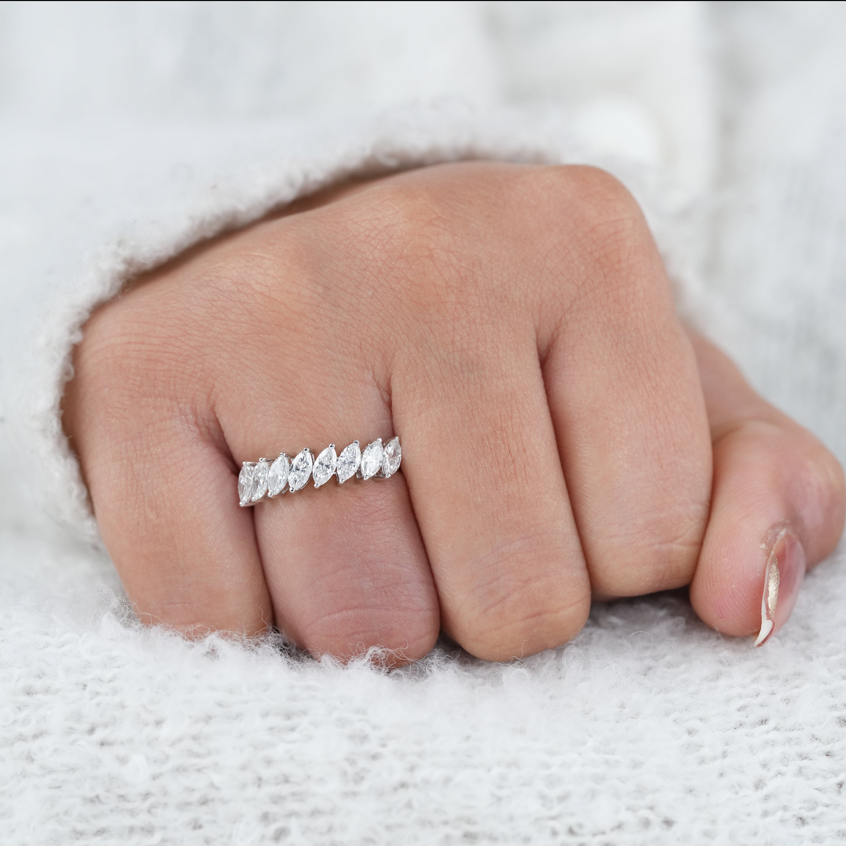 Marquise Cut Lab Diamond Half Eternity Wedding Ring