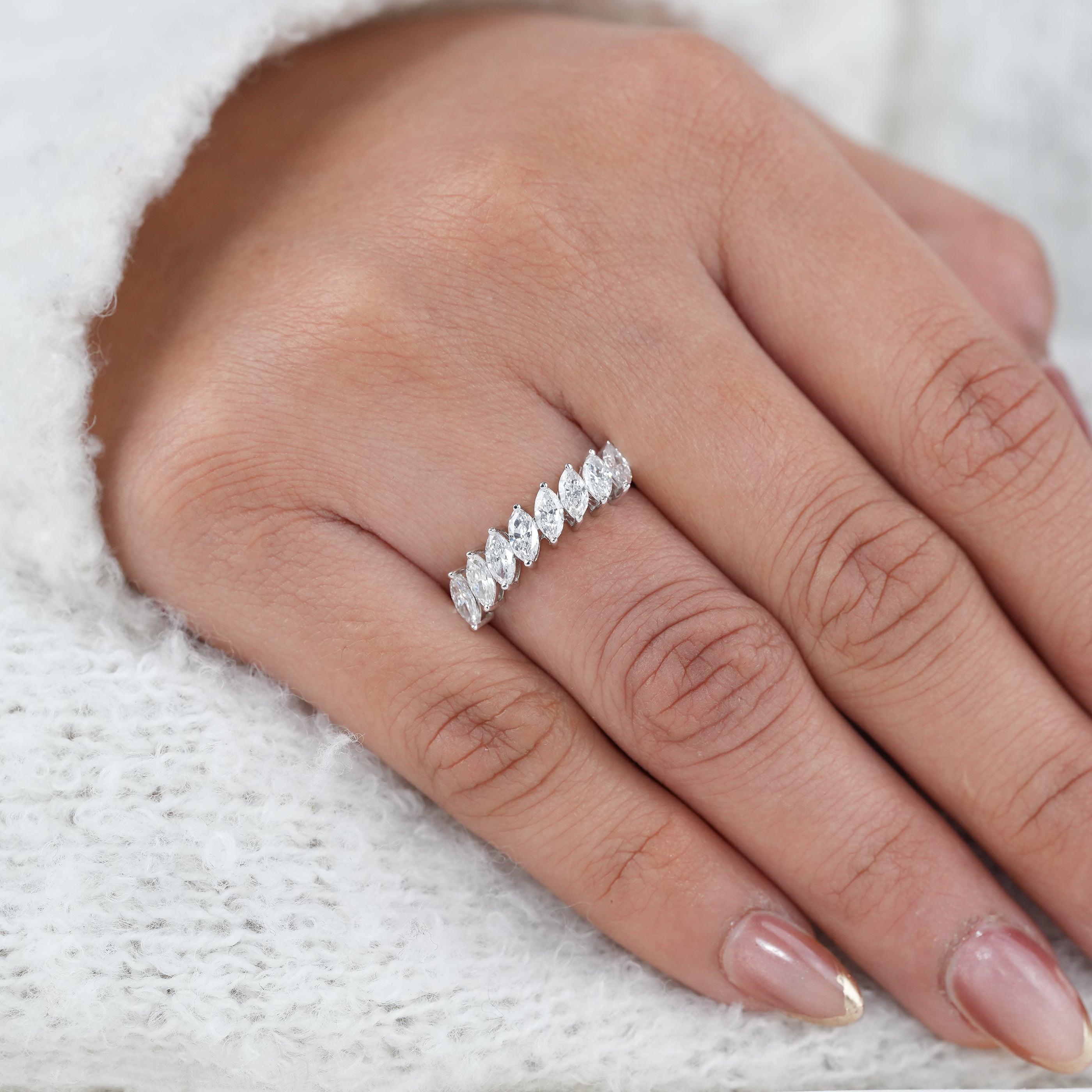Marquise Cut Lab Diamond Half Eternity Wedding Ring