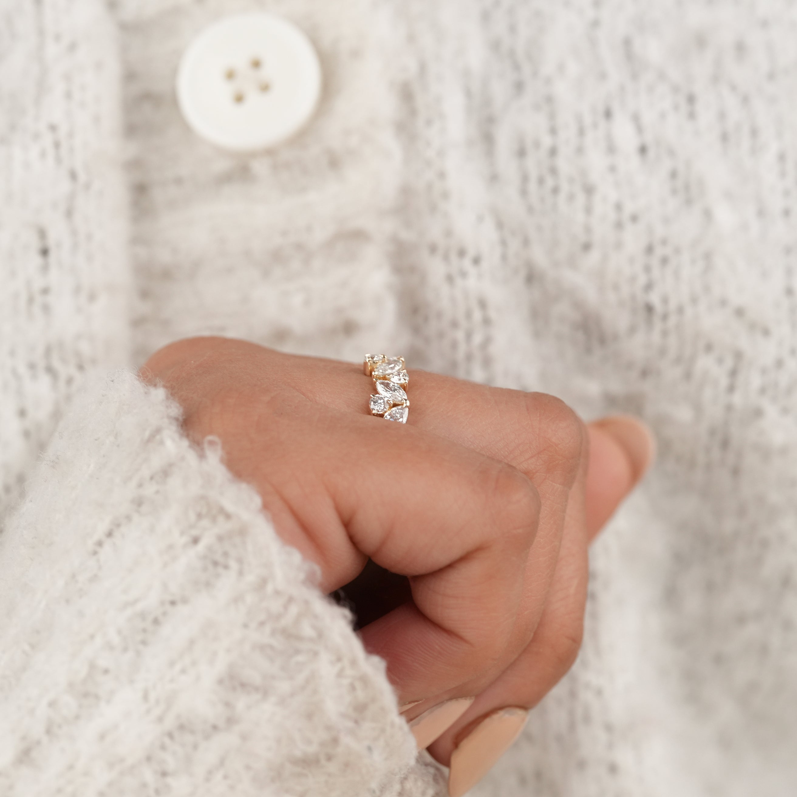 Delicate Floral Diamond Wedding Ring with Prong Set Cluster Stones