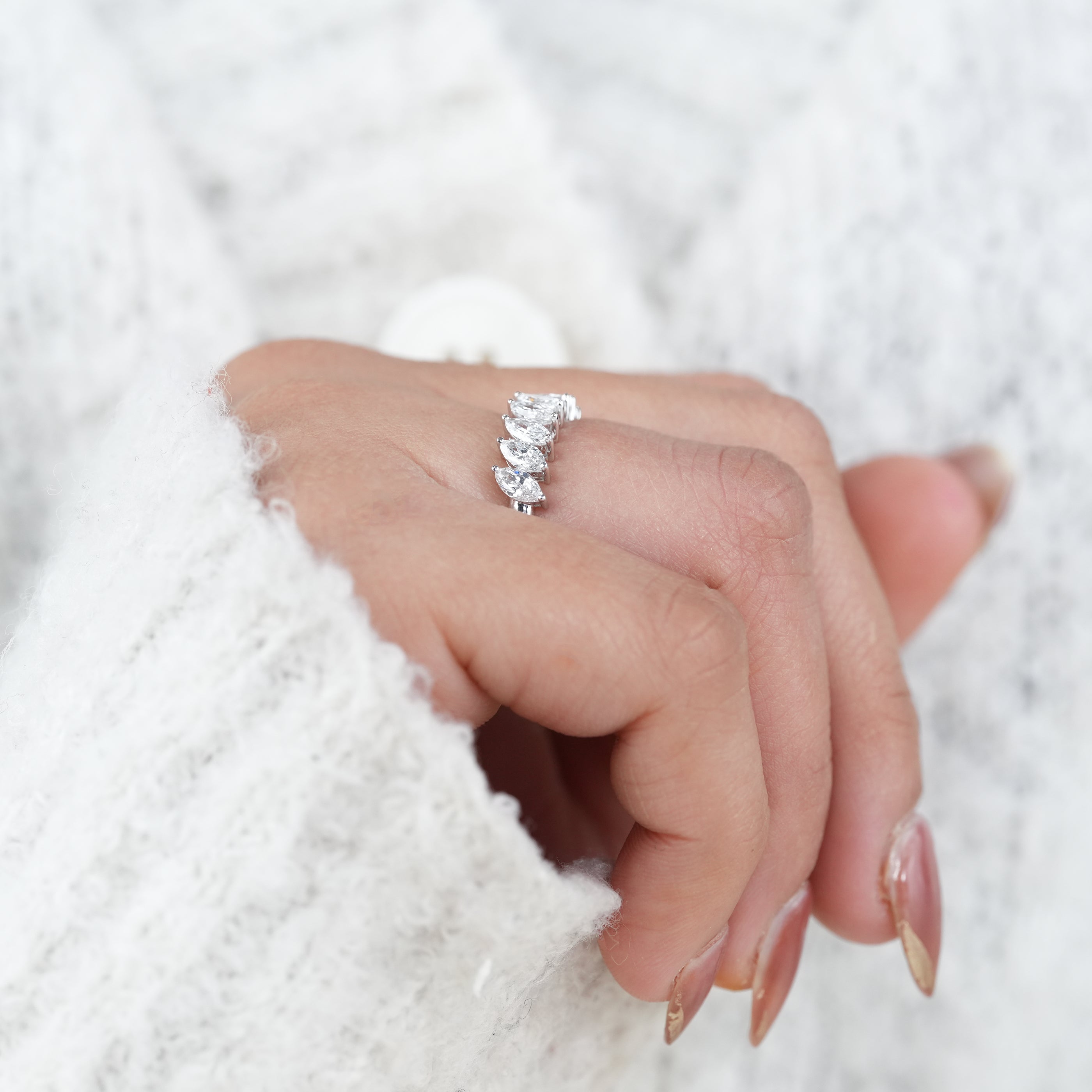 Marquise Cut Lab Diamond Half Eternity Wedding Ring