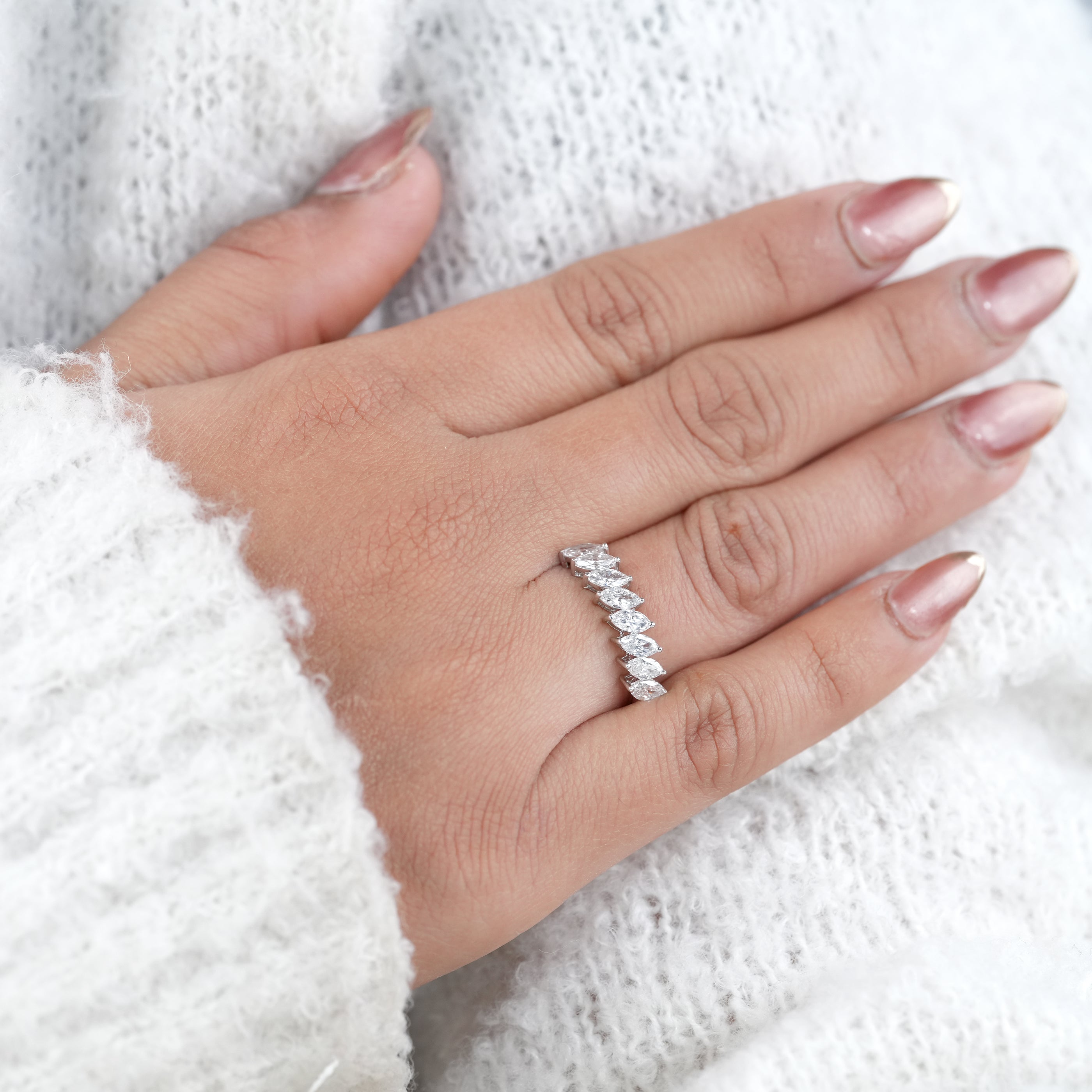 Marquise Cut Lab Diamond Half Eternity Wedding Ring