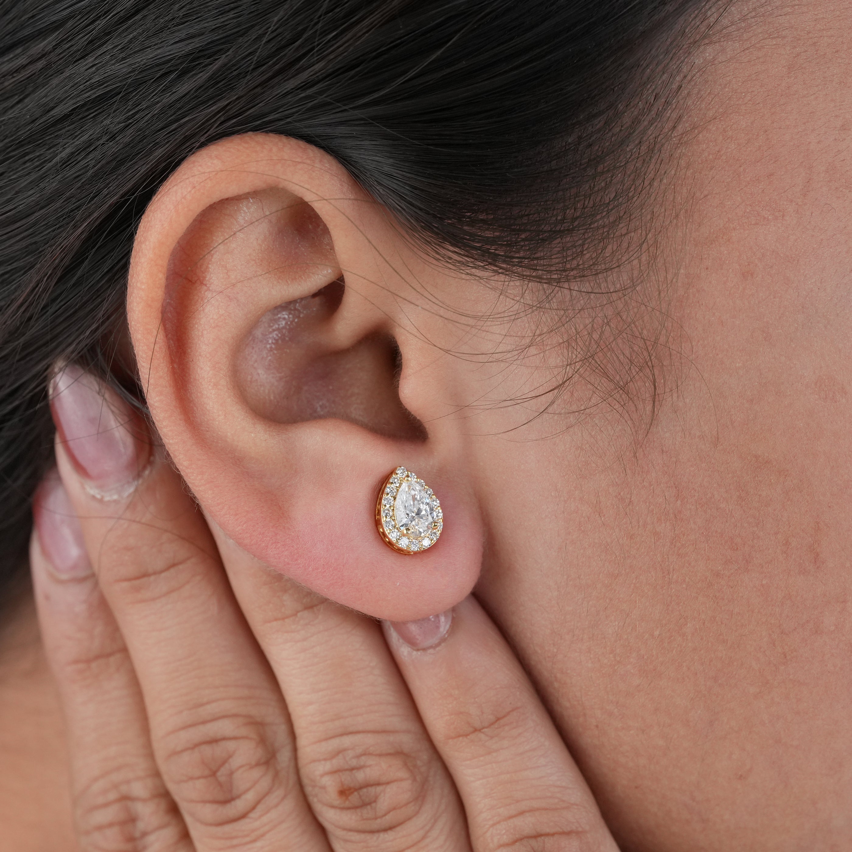 Pear Cut Lab Diamond Halo Stud Earrings