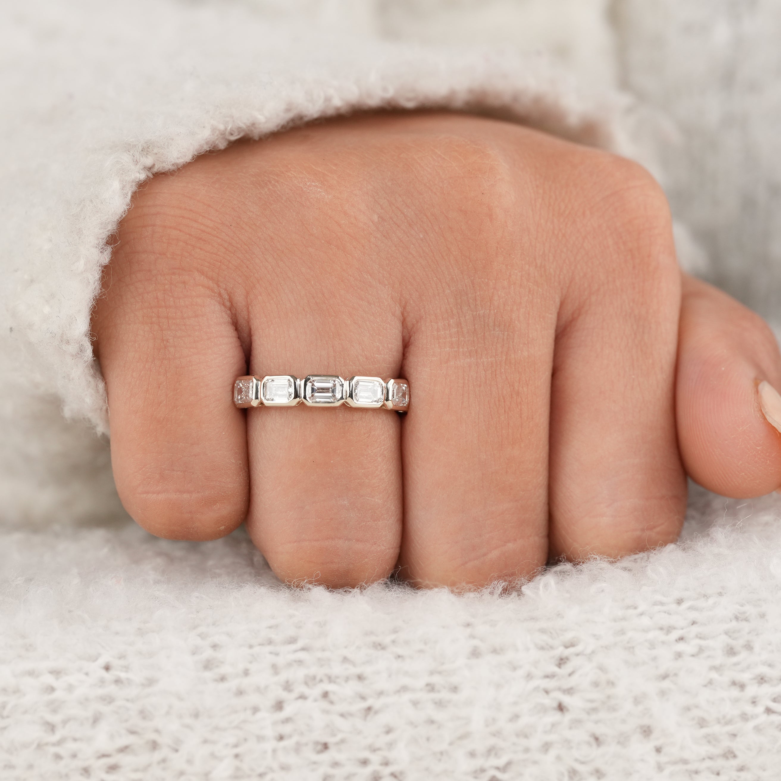 Luxury Seven Stone Diamond Wedding Band in Solid Yellow Gold