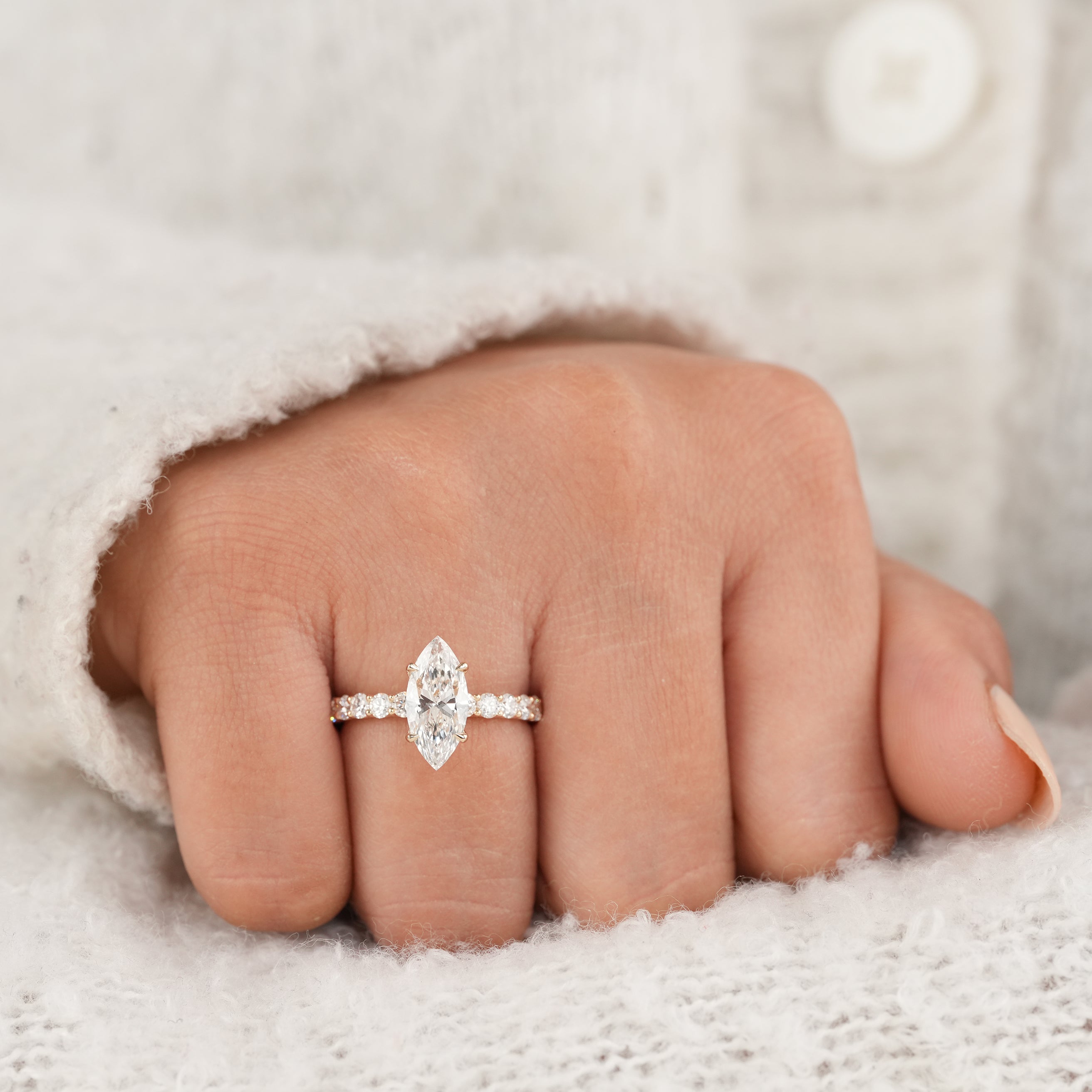 Luxury Marquise Diamond Engagement Ring with Half Eternity Band